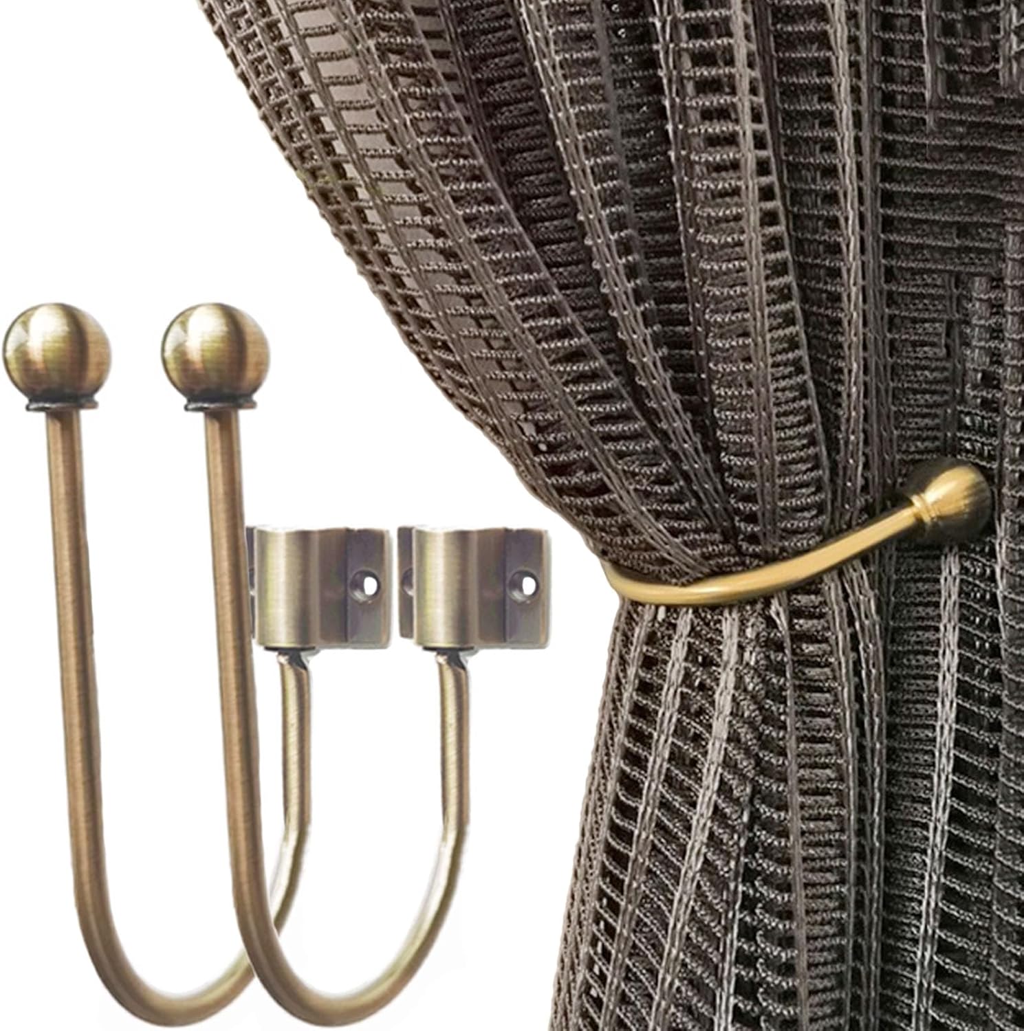 Curtain Holdbacks, 2-Pack, Vintage Drapery Tiebacks, Foldable for Space-Saving, Curtain Holders for Wall, Ideal for Home Window Decoration (Bronze)