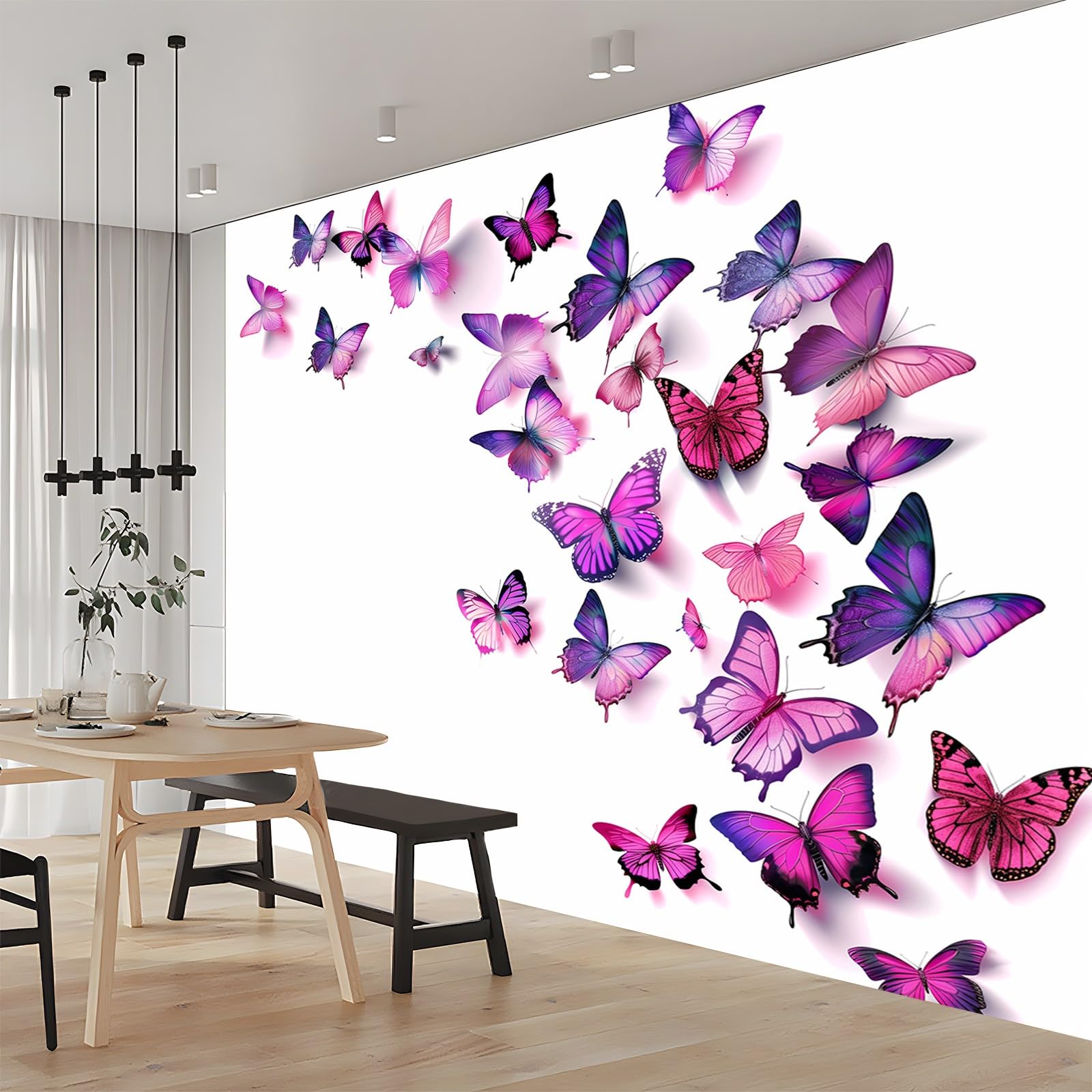 Tapeta ścienna biała fioletowa tapeta z włókniny do sypialni pokoju dziecięcego motyl elegancka kreskówka plakat ścienny 400 x 280 cm