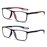 JOON-joon Reading Glasses Men 2 Pairs Sports Style Comfortable and Flexible Blue Light Blocking Readers for Men+1.5(Upgrade,Red&Blue)