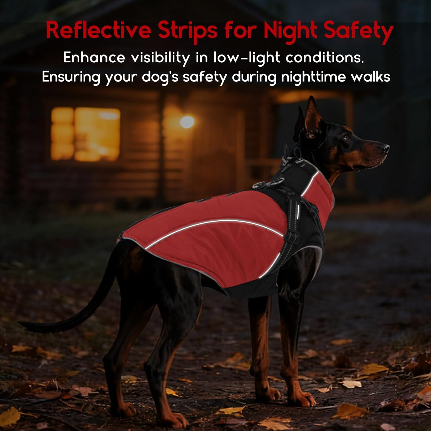 ASENKU Reflective Dog Coat with Built-in Harness, Windproof Fleece-Lined Dog Jacket for Small, Medium, Large Dogs, Warm Winter Vest with Turtleneck & Zipper (Red 3XL)