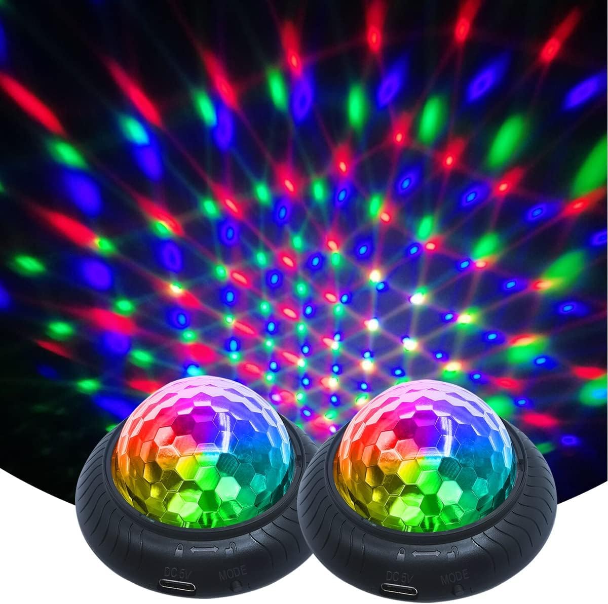 Excefore Sound Activated Dicso Light, USB DJ Light, RBG Disco Ball, Strobe Lamp 7 Modes Stage Par Light for Home Room Dance Parties Birthday DJ Bar Karaoke Xmas Wedding Show Club Pub