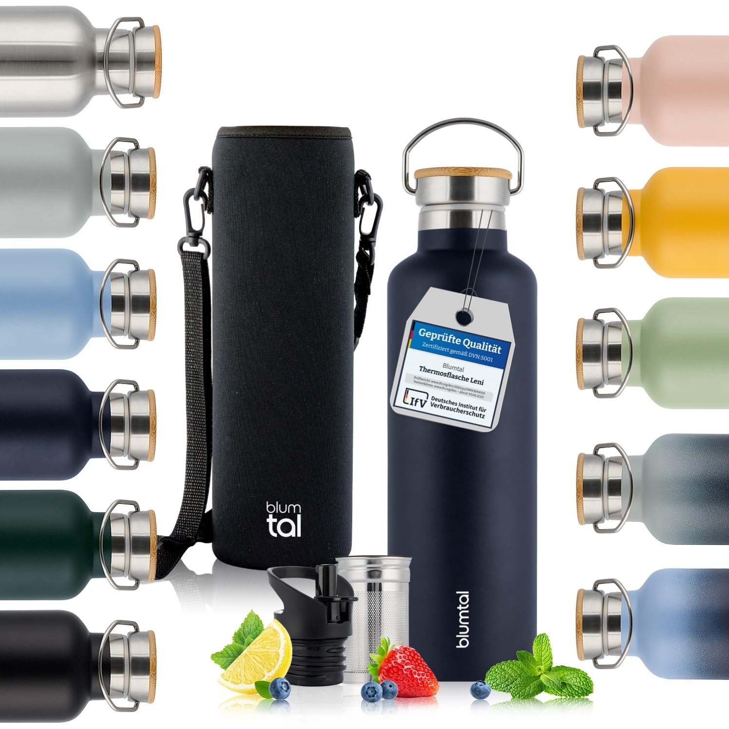 Thermosflasche 750ml - doppelwandige Trinkflasche Edelstahl - Isolierflasche BPA frei - Teeflasche - Sportflasche - Dark Ocean Blue