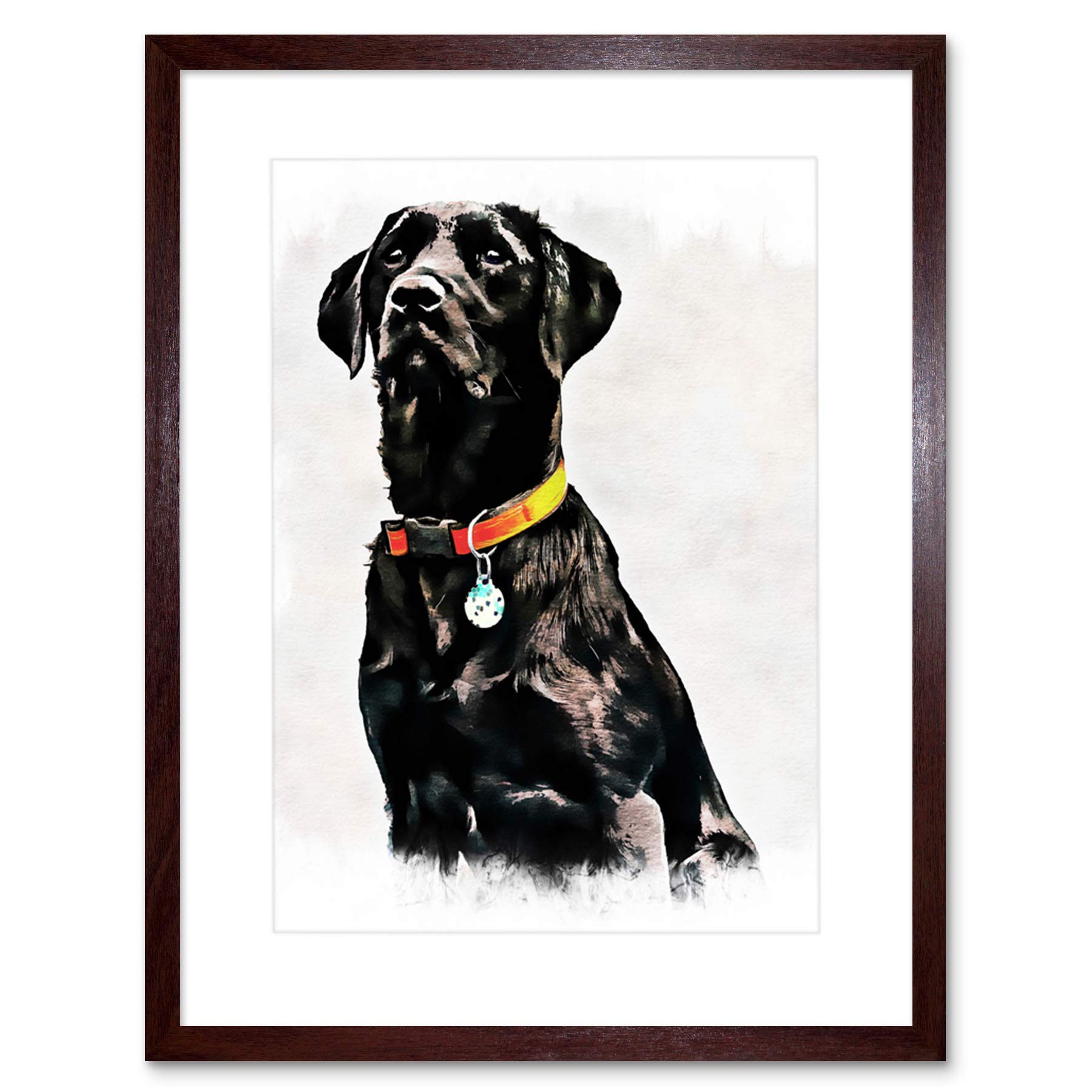 Wee Blue Coo Photo Painting Pet Black Labrador Retriever Dog Cute Framed Wall Art Print