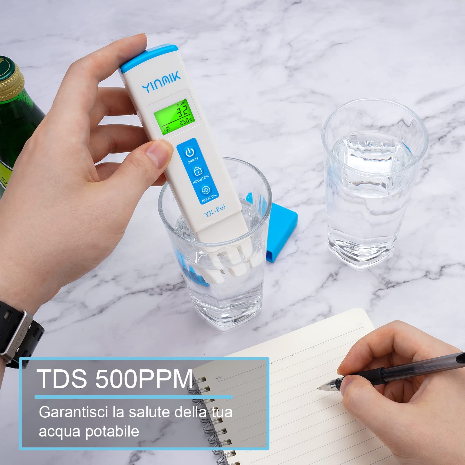 YINMIK pH EC Messgerät Pool pH Tester 4 in 1 Leitfähigkeitsmessgerät PPM Tester Gleichzeitige Messung von pH, EC, Temperatur und TDS für Wasser, Aquarium, Bierherstellung, Hydroponik