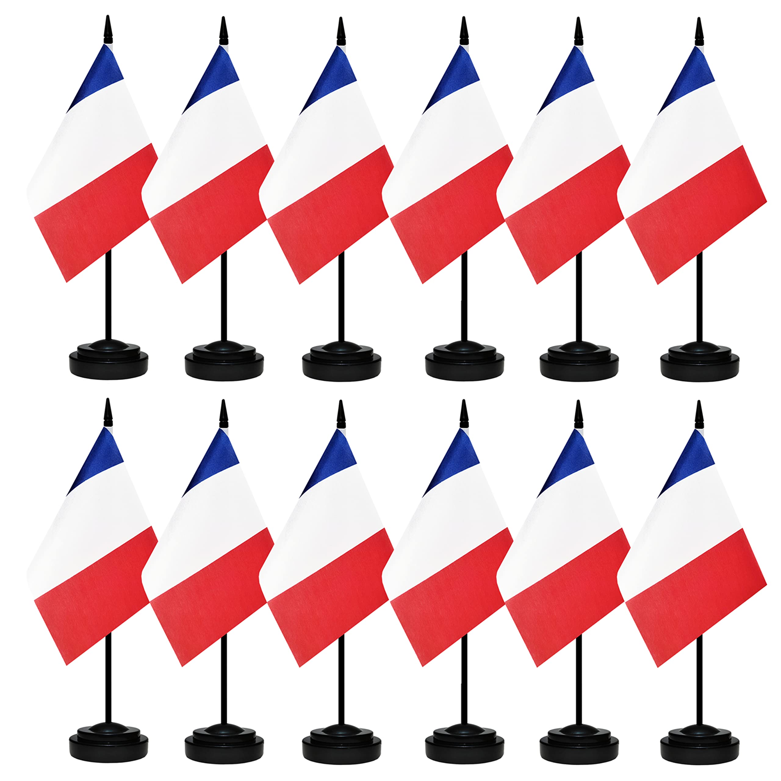 12 Pack France Desk Flags Set, French Small Mini Table Office Flags With 12" Solid Black Pole, Black Base and Spear Top, Miniature Desktop Flag, Home Decoration, Office Decoration, Festival