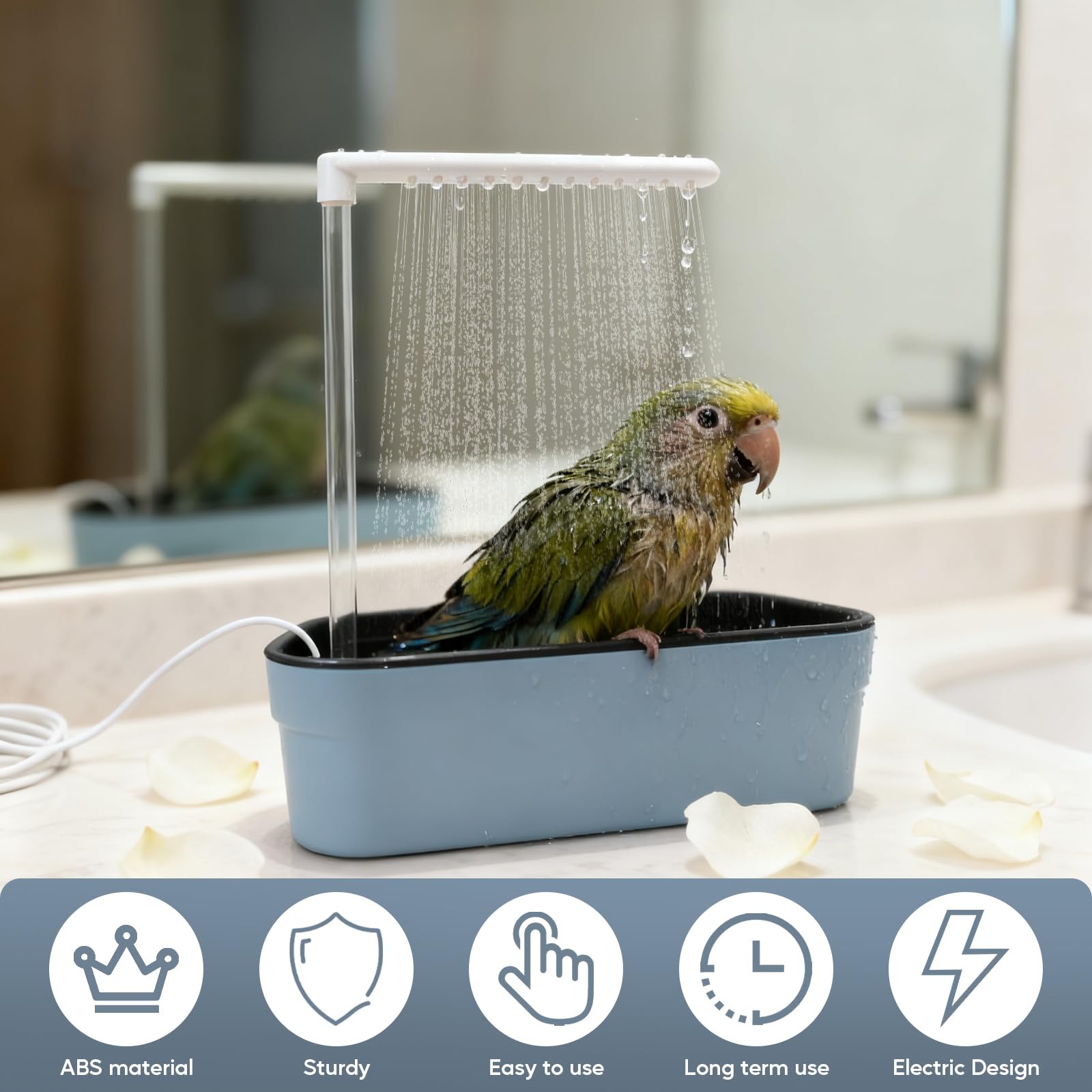 Bañera Automática para Loros, Baño Automático para Pájaros Bebedero para Pájaros de Pie Bañera para Pajaros con Grifo Circulante para Peonías, Loros Medianos, Periquitos, Bañera de Ducha