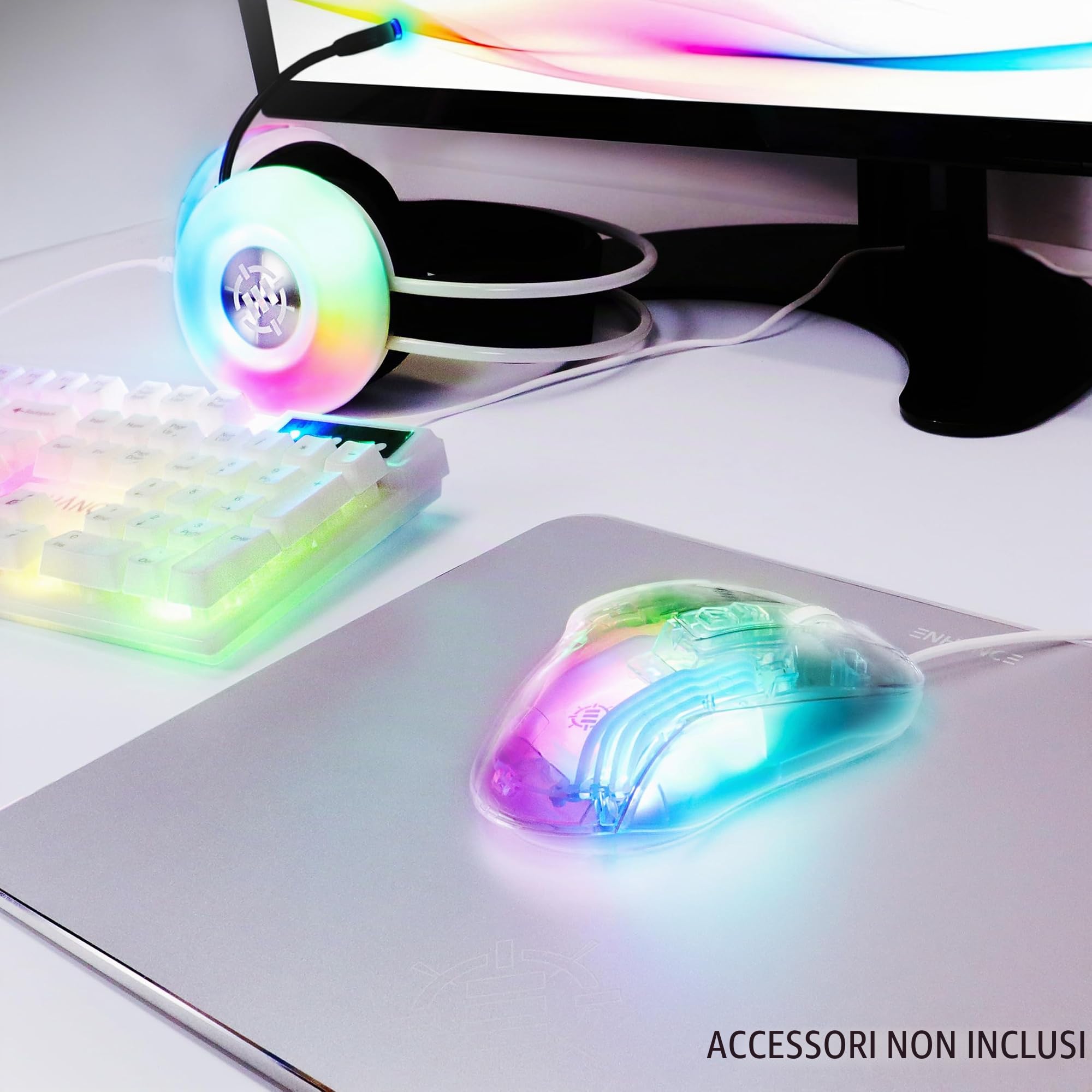 ENHANCE Theorem 3 Mouse da Gioco Bianco - Mouse Cablato per PC con 7 Pulsanti Programmabili, 13 Modalità Colore, 7200 DPI Regolabile, Mouse da Gioco Ergonomico con Design Chiaro e Bianco - Macro