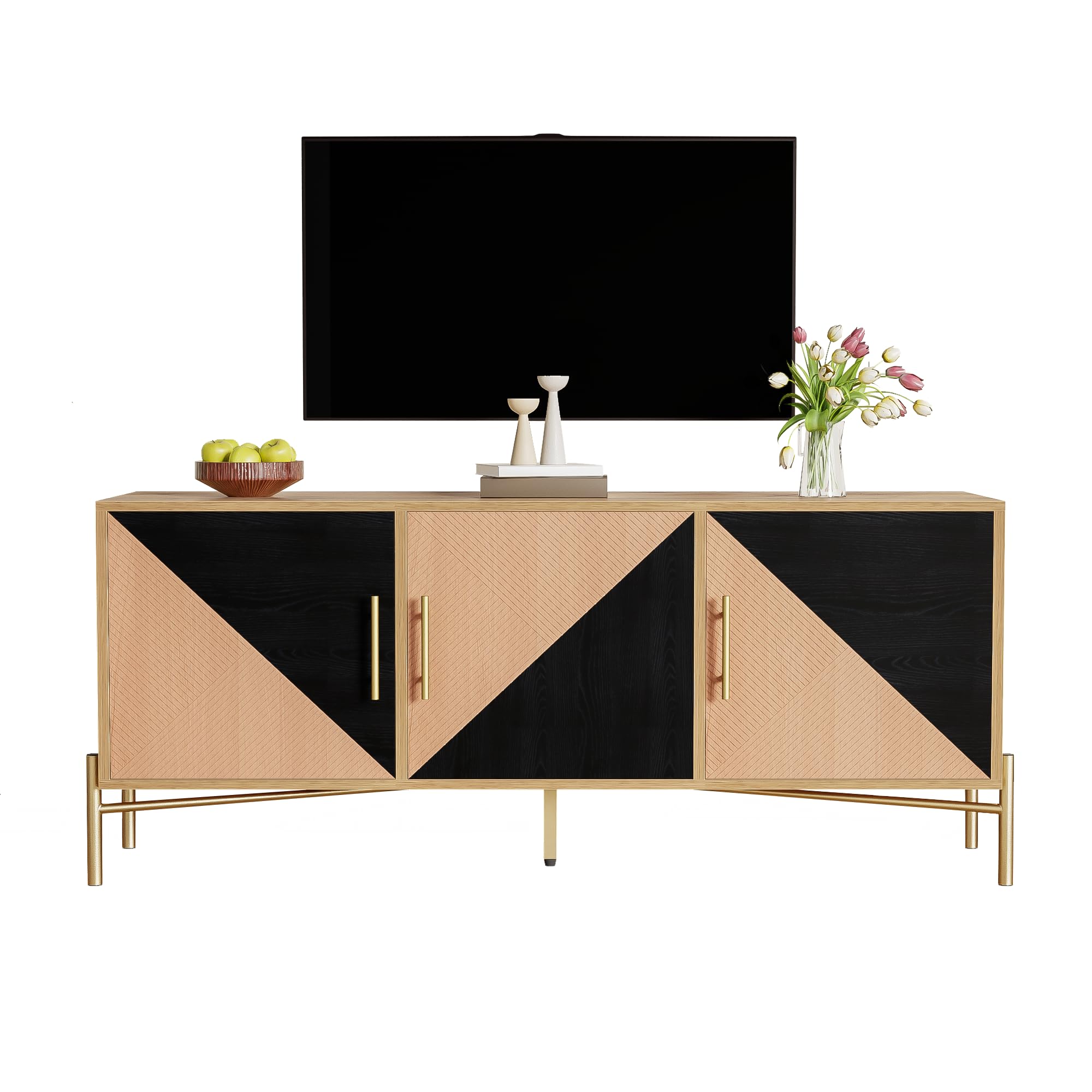 Meuble TV marron et noir de 123,5 cm pour salon ordonné