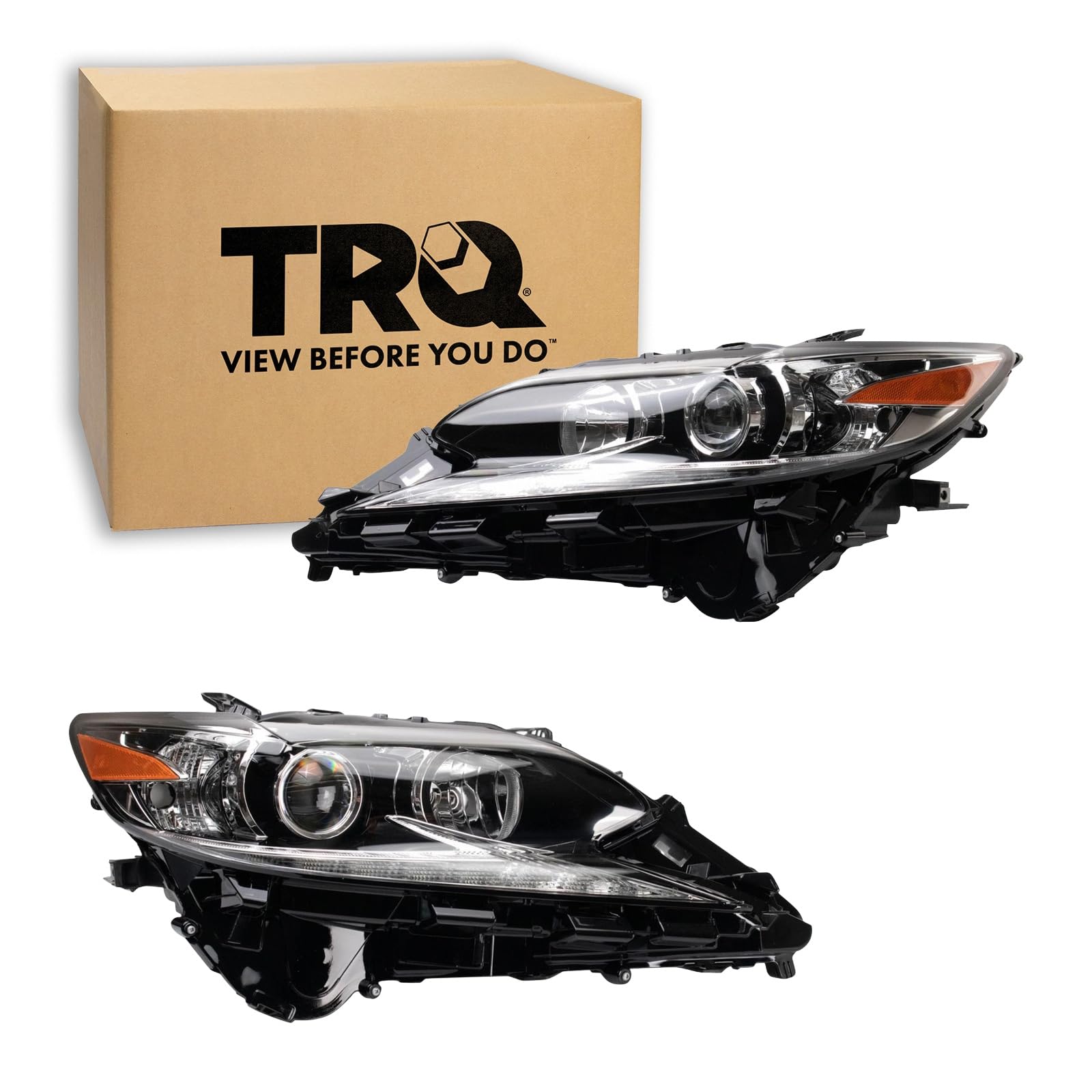 TRQ Headlight Assembly Set Driver &amp; Passenger Side LX2518158 LX2519158 Compatible with 2016-2018 Lexus ES300h ES350