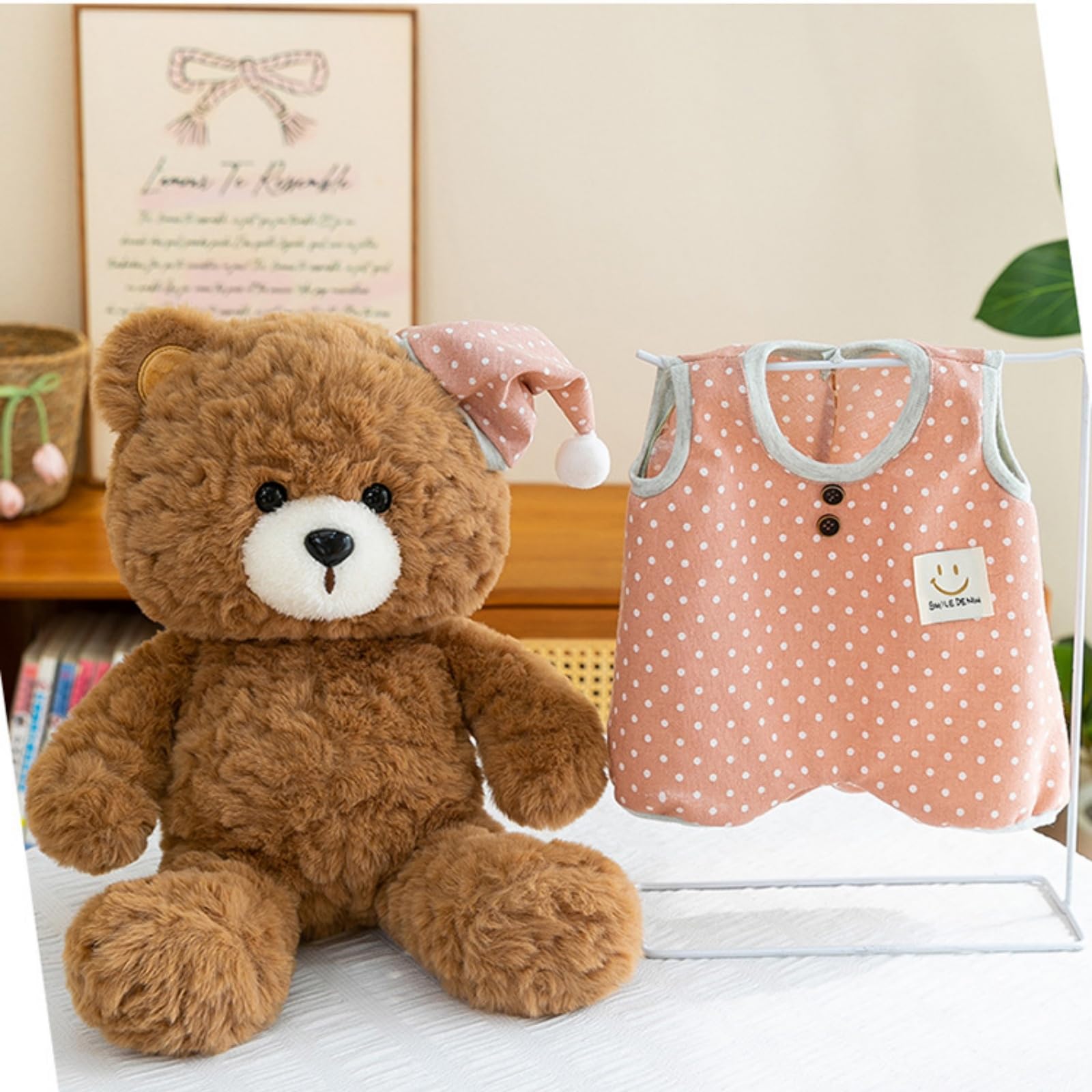Niedliches Schlaf Bär Kuscheltier mit Pyjama und Schlafmütze, Weiches Plüschtier Teddy Bär Kuscheltier, Geschenk für Kinder Mädchen Baby Erwachsene Zimmer Dekoration (50cm,Grün)