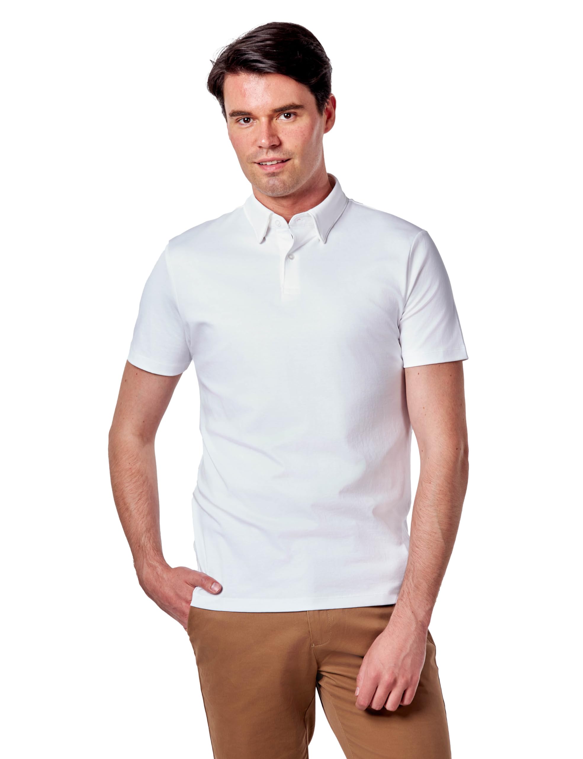 Xposed Men's White Mercerised Cotton Polo T Shirt Short Sleeve, M