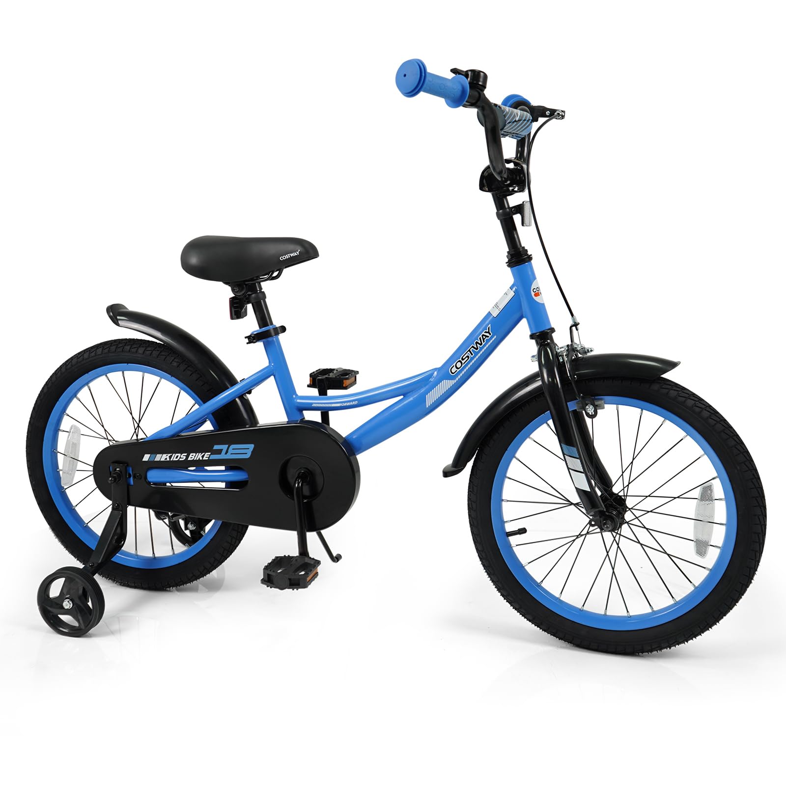 COSTWAY Kids Bike, 18 Inch Toddler Bicycle with Removable Training Wheels, Dual Brakes, Adjustable Seat & Handlebar Height, Girls & Boys Bikes for 3-8 Years Old (Blue,18 Inch with Kickstand)