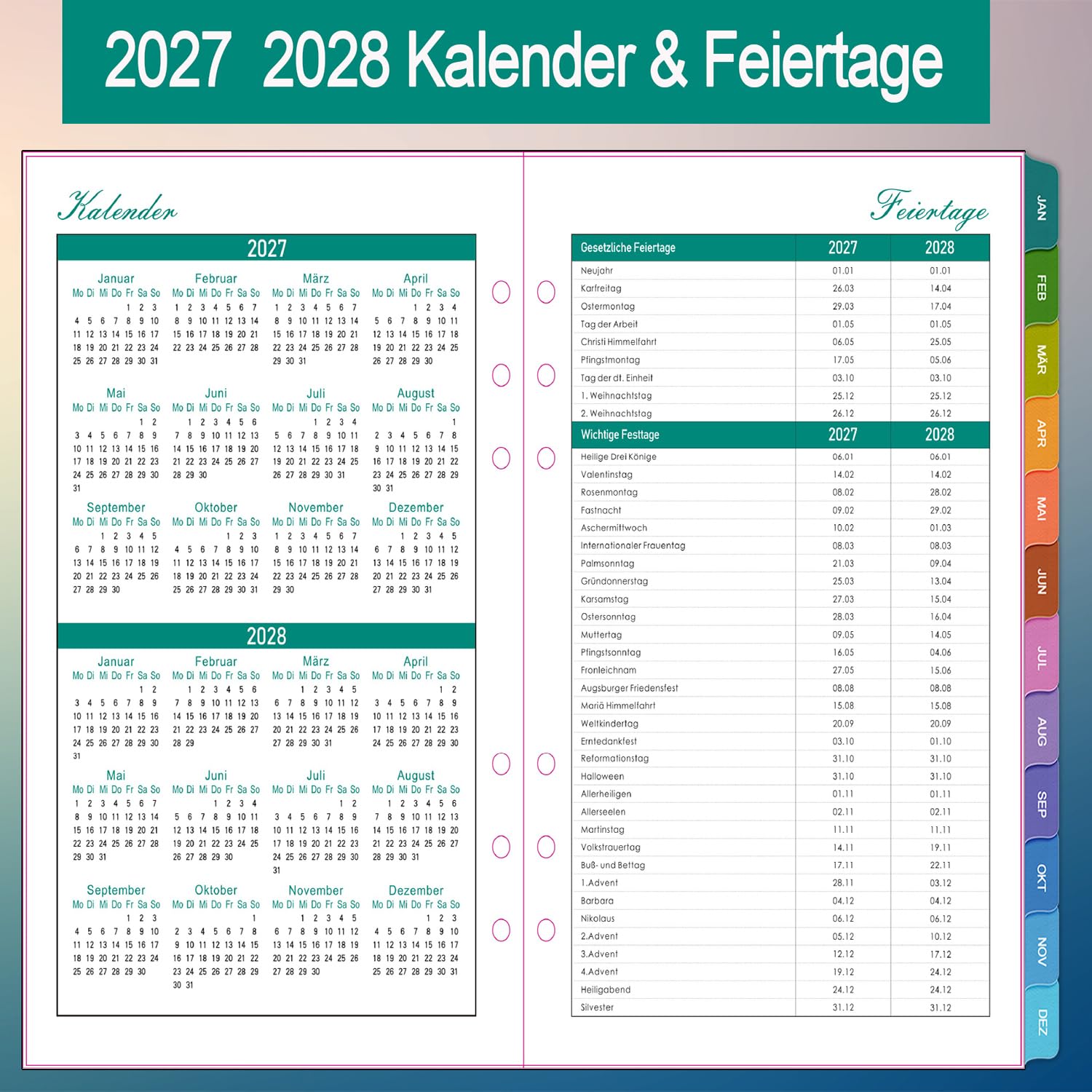 2027 Wochenplaner Einlage Personal A6 6 Löcher, Deutsch - Nachfüll-Inlays Planer