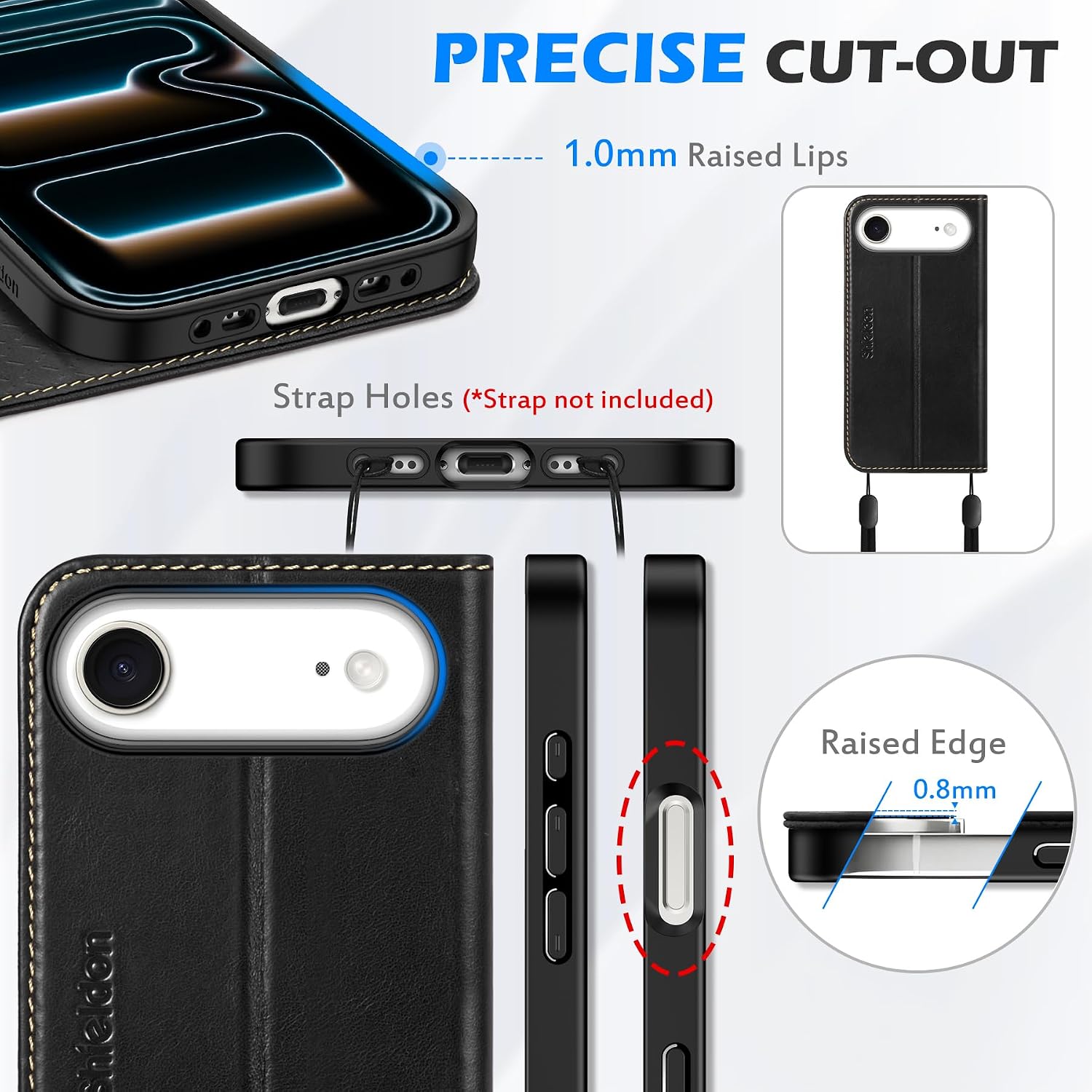 SHIELDON Genuine Leather Wallet Case for iPhone Air 6.5-inch 2025 | Flip Magnetic Cover, Kickstand, RFID Blocking Card Holder, Shockproof, Soft TPU Phone Shell - Retro Black