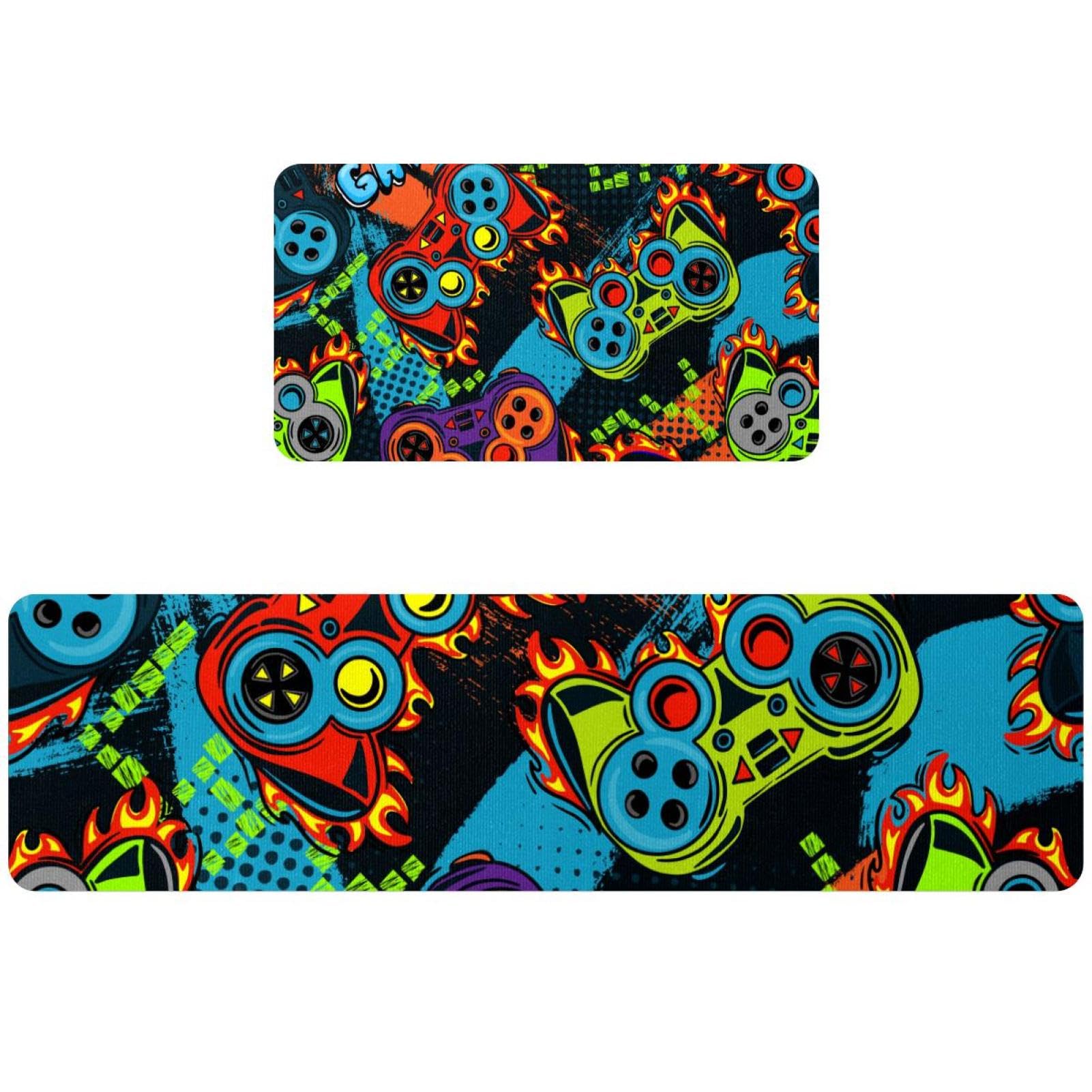 Alfombrillas de cocina antideslizantes y lavables con original estampado gamer de fuego