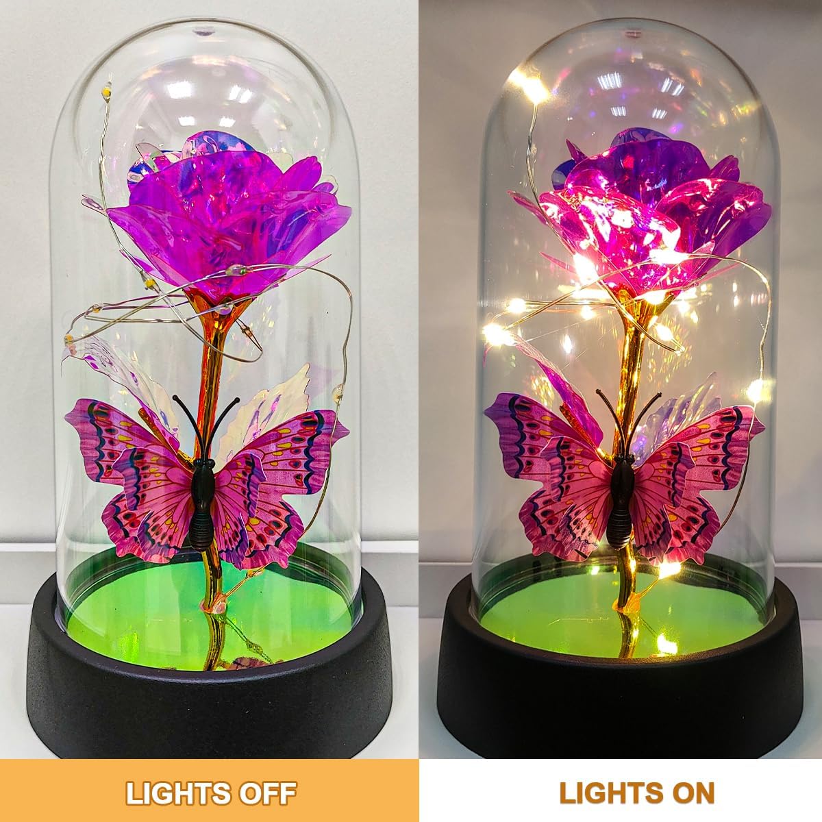 Forever Rose for Women Mom Wife,Mothers Day Forever Rose Gift Ideas,Galaxy Rose Flower Light Up in Glass Dome, Eternal Roses Birthday Butterfly Gifts for Women - Image 2