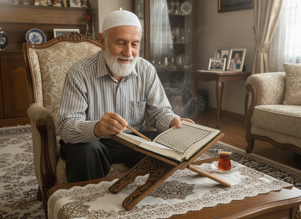 Elar Wooden Ahşap Rahle - Selçuklu Motifli Oyma Kitap ve Kur'an-ı Kerim Standı, Katlanabilir (45 cm uzunluk, 18 cm genişlik) – Kuran-ı Kerim ve Büyük Boy Kitap Tutucu (45 cm)