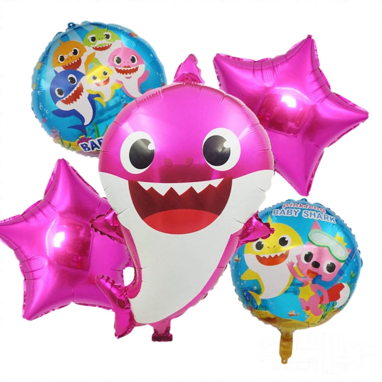 HIGHLAND 5 Pc Pink Baby Shark Balloons for Baby Shark Birthday Decorations – Baby Shark Theme Birthday Decorations Kid’s Party Supplies – Baby Shark Birthday Theme Kid’s Party Balloons