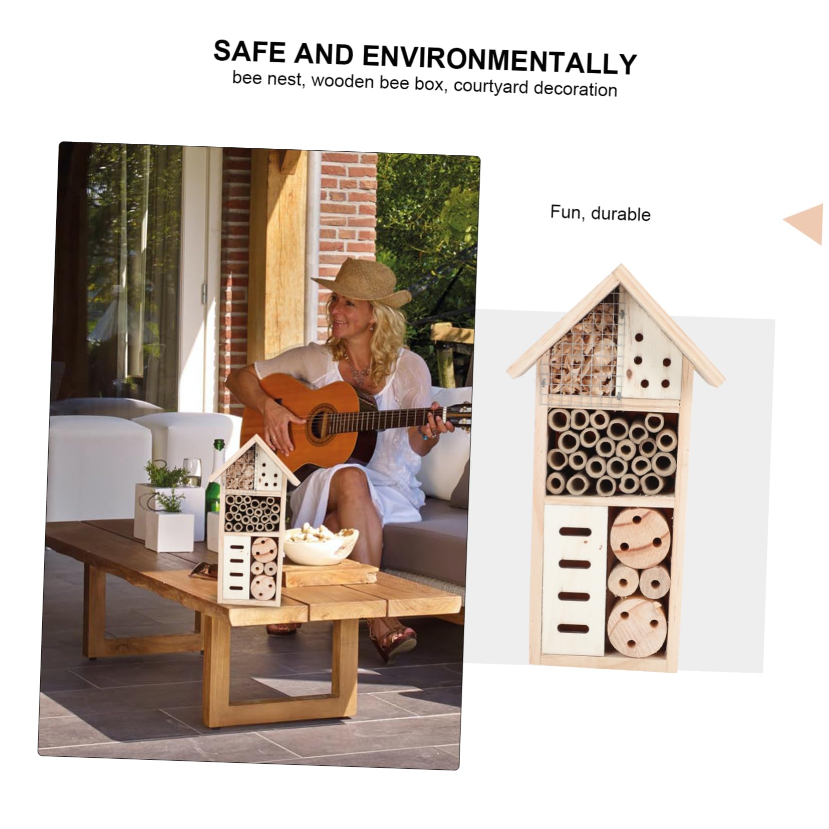 VANZACK Casa de Madera para Insectos Casa Colgante de Abejas para Jardín Patio o Habitación Decoración Natural para Atraer Abejas y Otros Insectos