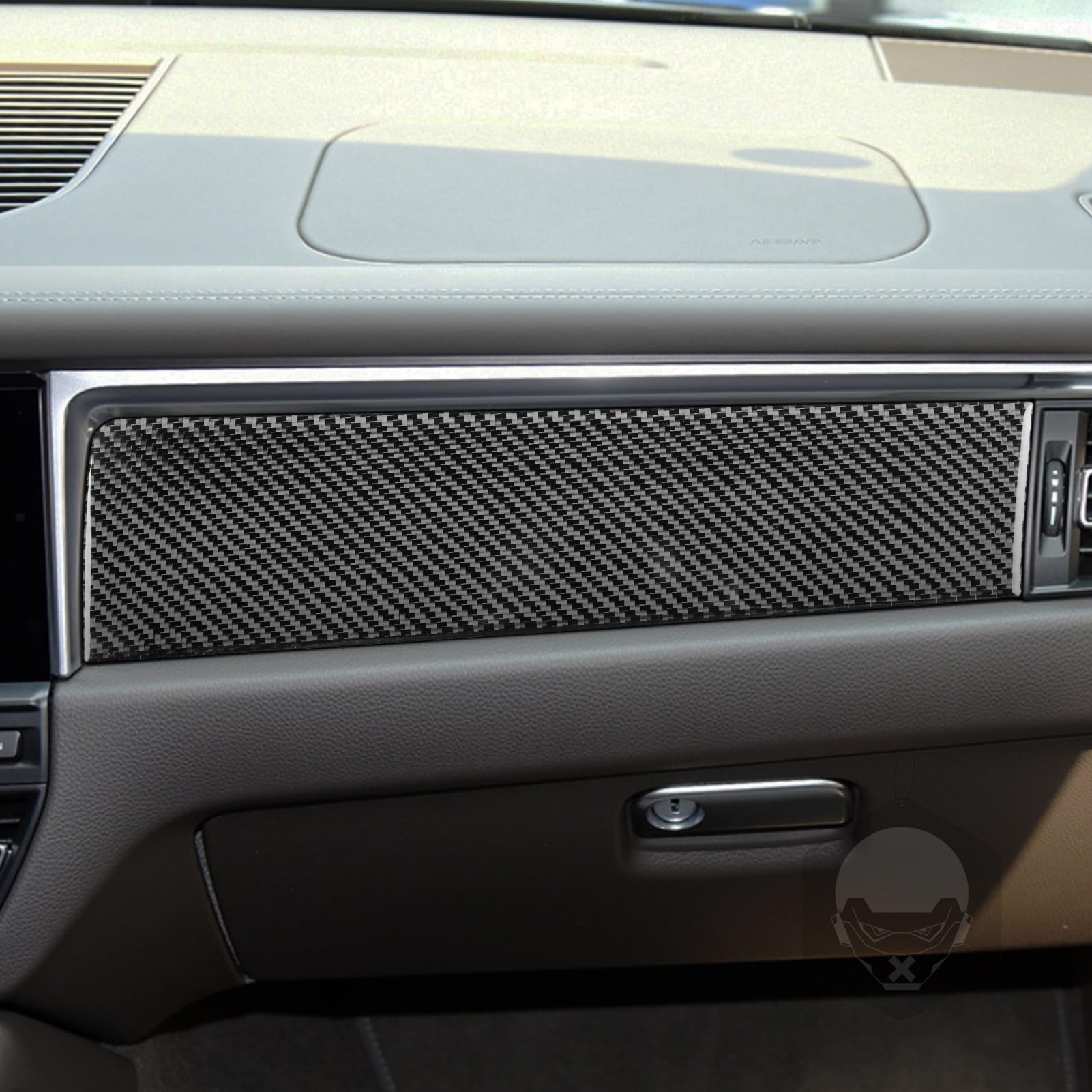 PJFUS Real Premium Carbon Fiber Car Dashboard Co-Pilot Glove Box Above Panel Cover Trim Soft Sticker Compatible with Porsche Macan 2019 2020 Auto Interior Accessories Black 3pcs(Type B)