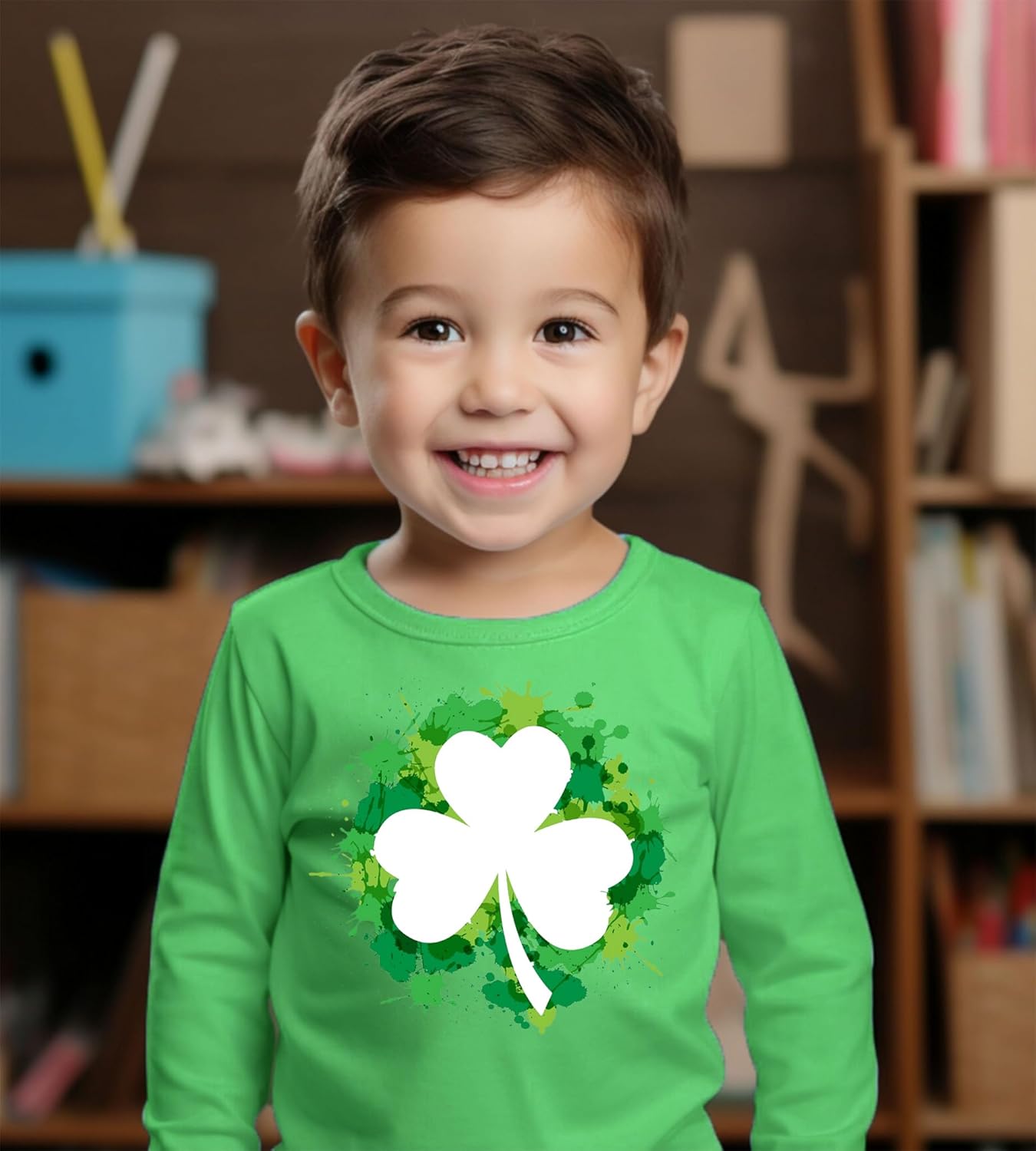 Kids St. Patrick's Day Shirts Boys Girls Unisex Irish Clover Long Sleeve T-Shirt Toddler Green Tee Cotton Tops 1-7T - Image 2