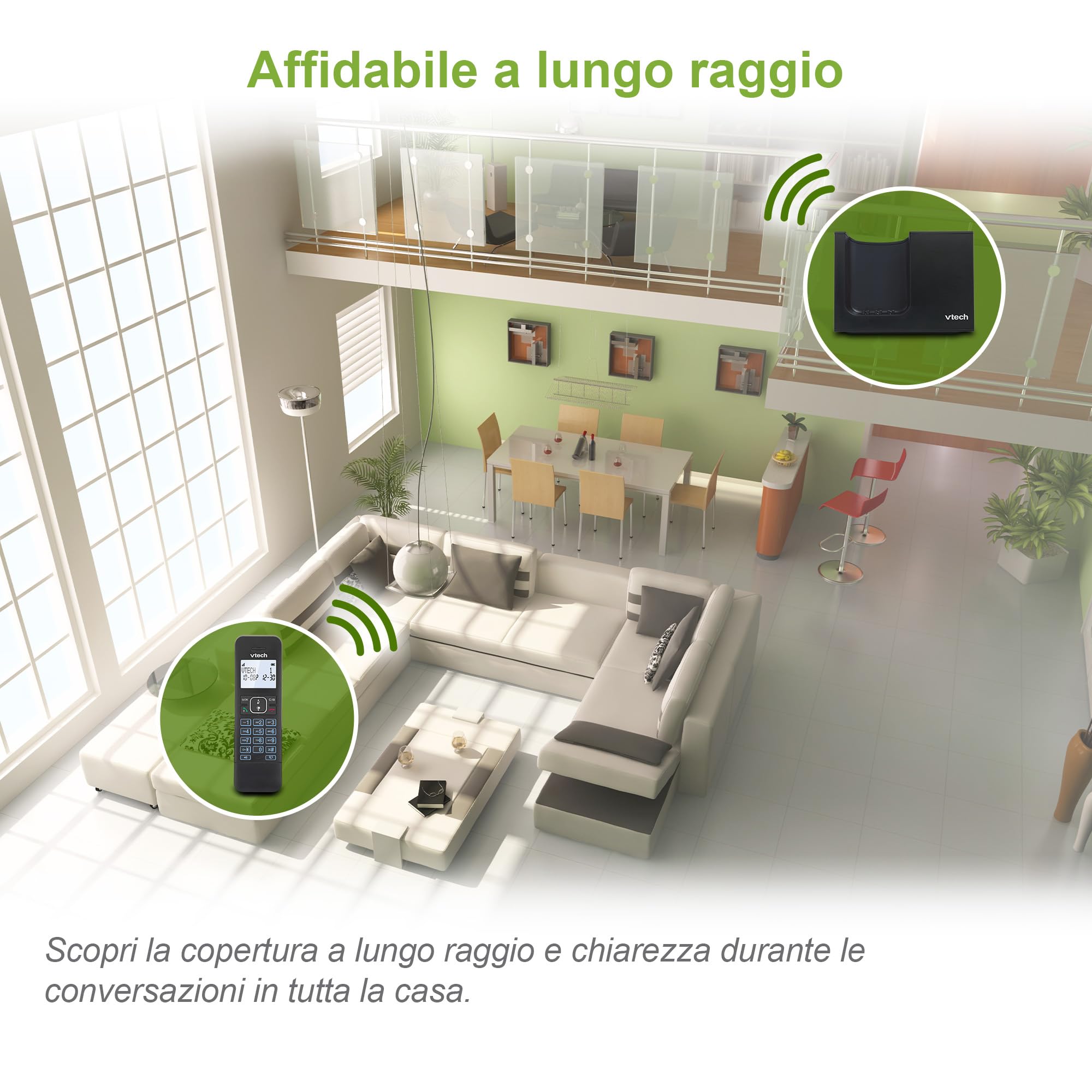 VTech LS1000 Telefono cordless Casa con vivavoce, telefono fisso DECT, doppia ricarica, identificatore di chiamata/attesa, display e tastiera retroilluminati, modalità ECO, 50 Rubrica nomi e numeri
