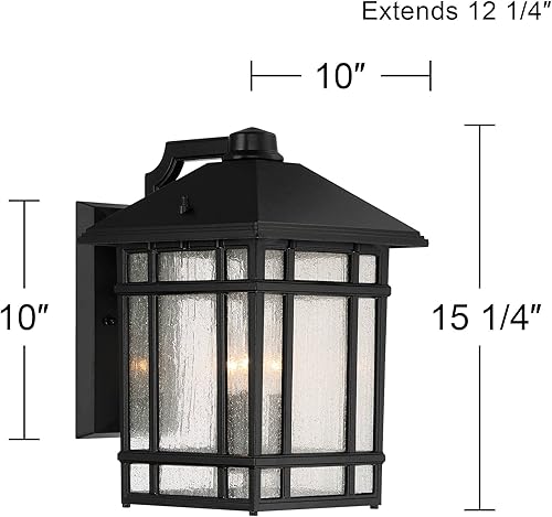Miniatura 7 de kathy ireland Jardin du Jour Sierra Craftsman - Moderna lámpara de pared para exteriores, color negro, paneles de vidrio semillero de 15 14 pulgadas