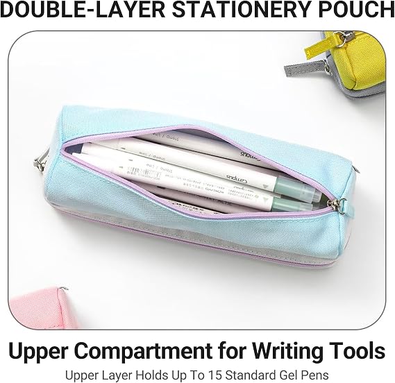 KOKUYO 2-Layer Pencil Holder, Zipper Large Stationery Organizer, Pink | Double-layer Stationery Case, Large Capacity for Pens and Cosmetics Storage, Durable Zippered Bag Portable for Office Travel