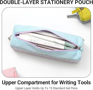 KOKUYO 2-Layer Pencil Holder, Zipper Large Stationery Organizer, Pink | Double-layer Stationery Case, Large Capacity for Pens and Cosmetics Storage, Durable Zippered Bag Portable for Office Travel