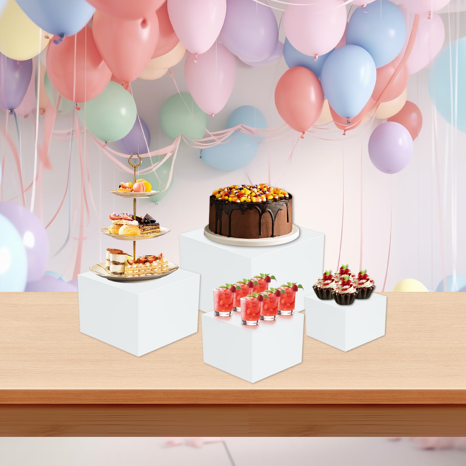 Lot de 4 rehausseurs de buffet avec base creuse en acrylique - 1,5 / 15,2 / 17,8 cm - Pour dessert, cupcakes, bijoux de collection (cube)
