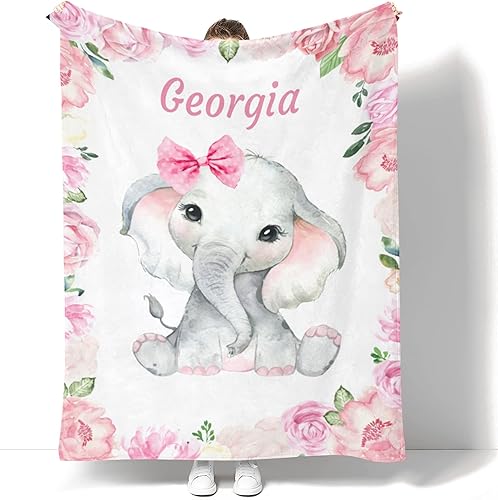 Manta de bebé personalizada con nombre para bebés, niños y niñas, diseño de elefante, manta suave, regalos de despedida de recién nacidos,