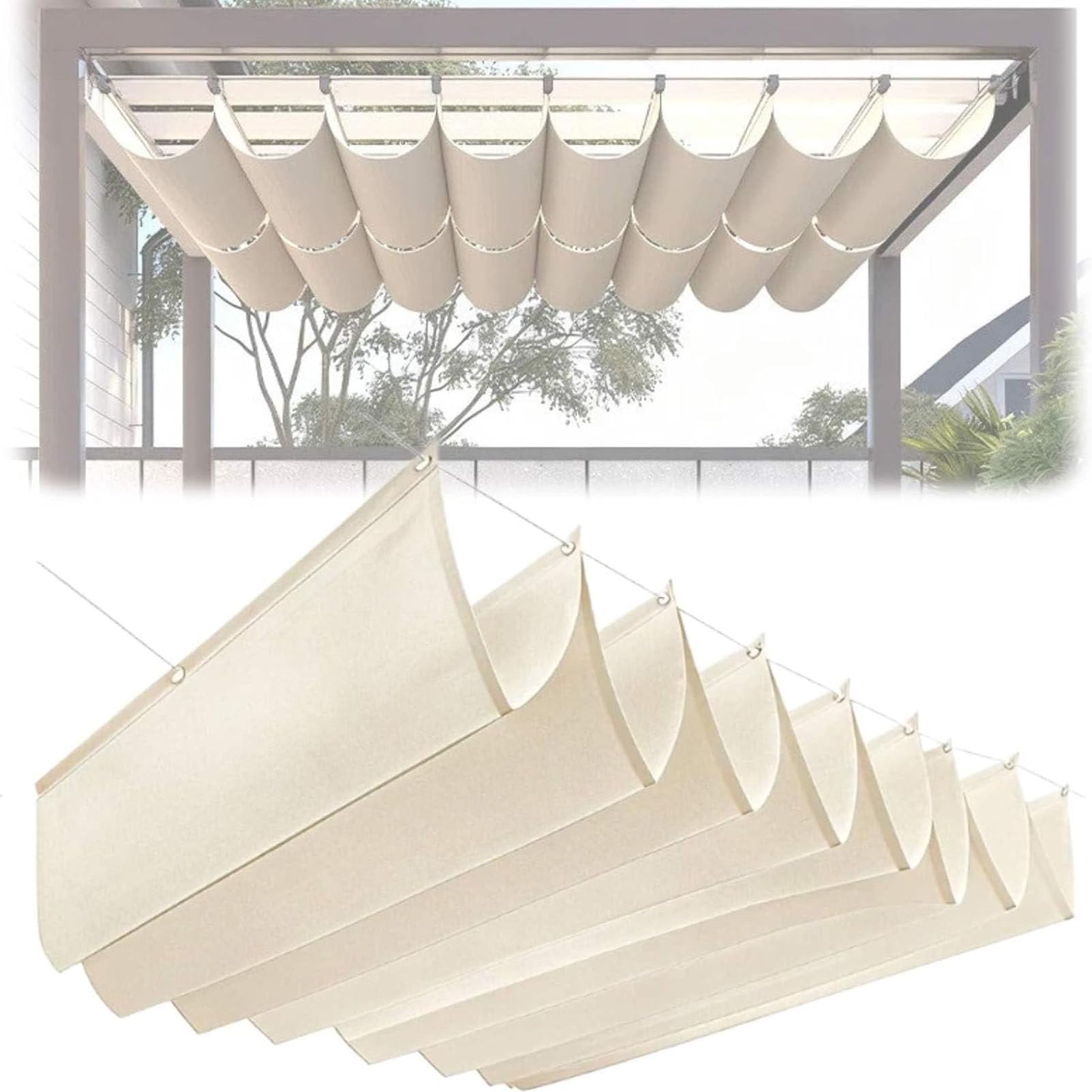 Voile d'ombrage ondulée contre la chaleur du soleil sur le patio ou la véranda