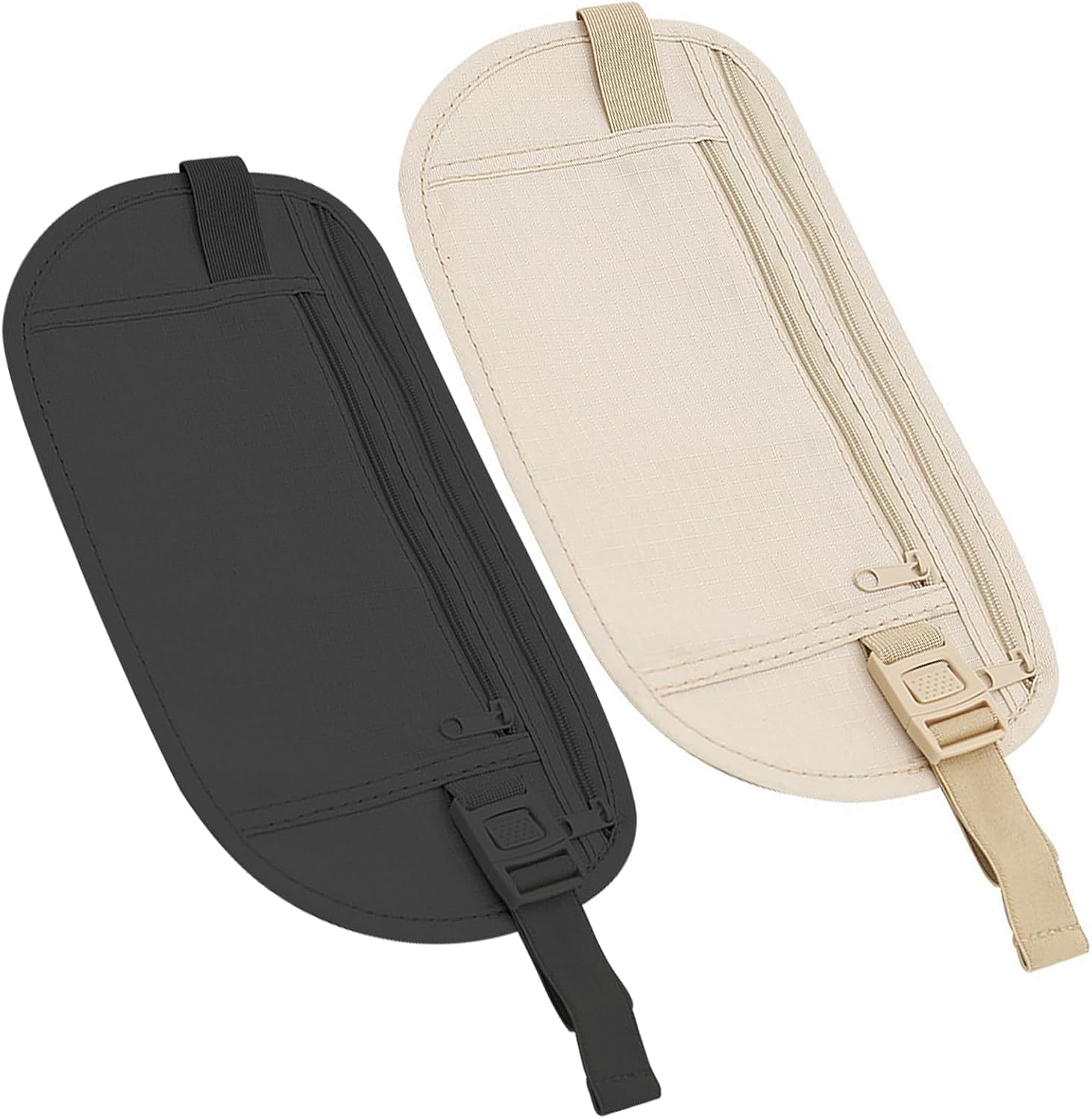 Pack of 2 Flat Bum Bag, Travel Bum Bag, Theft-Proof Waterproof Flat Waist Bags, Money Belt with RFID Blocker, Anti-Theft, Festival Bumbag for Men and Women, Wearable Under Clothing