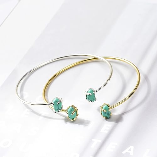 Miniatura 4 de Lauren-Spencer Brazalete abierto para mujer, chapado en oro plateado, con piedras preciosas turquesa, cuarzo rosa, ajustable, apilable, regalo