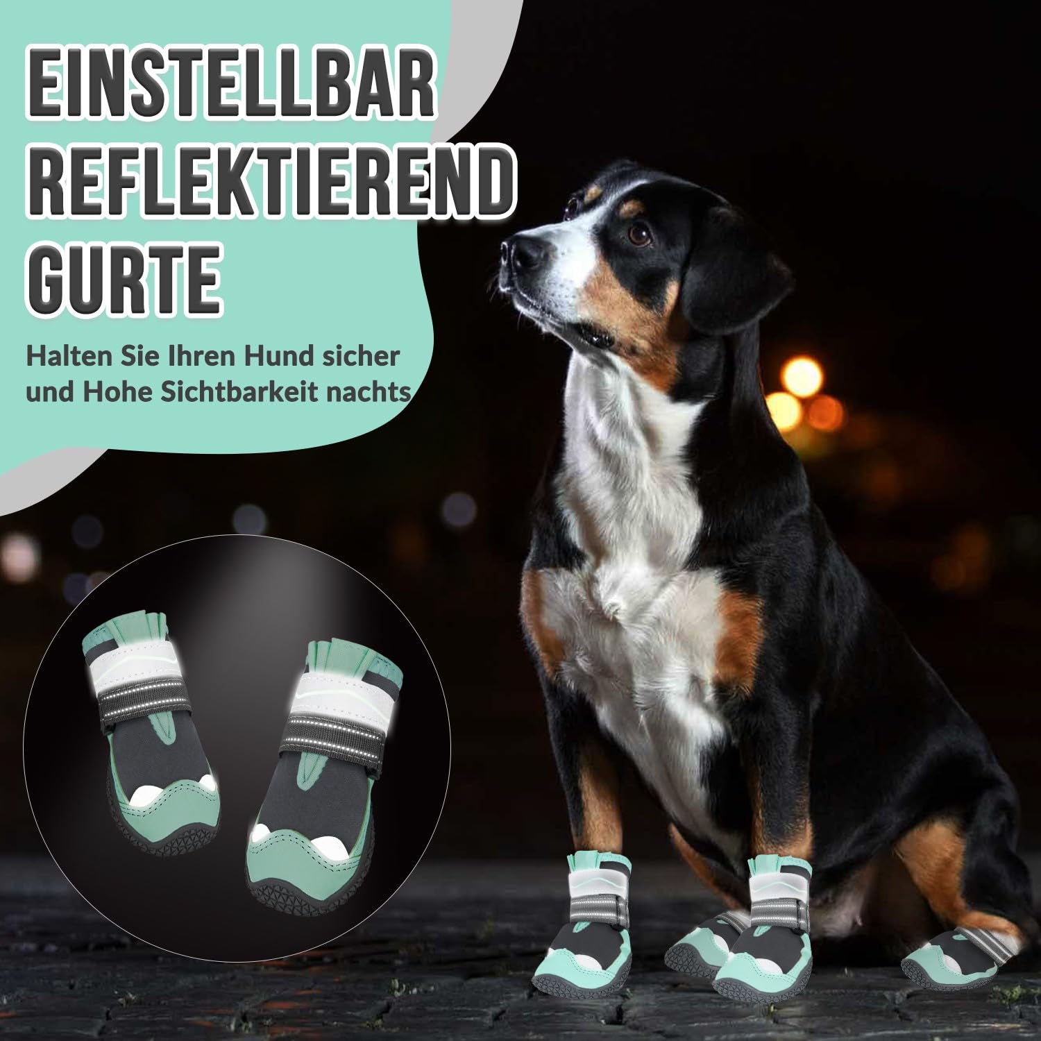 SlowTon Hundeschuhe Pfotenschutz, 4 Stück wasserdichte Hunde Schuhe Outdoor mit Rutschfester Sohle, reflektierendem Klettverschluss Hundestiefel für kleine mittlere große Hunde Winter