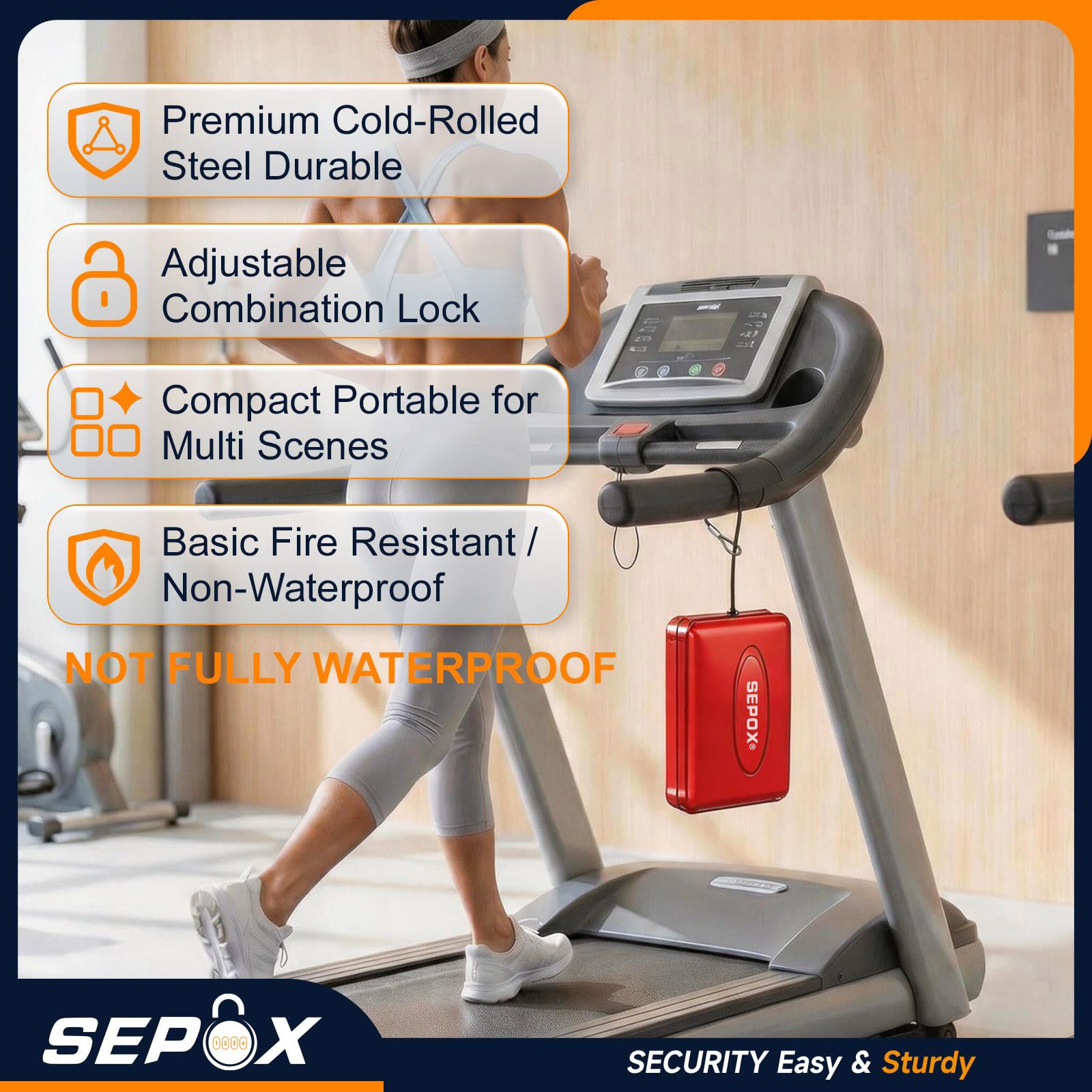 SEPOX® Twins - Cassetta di sicurezza portatile in acciaio, per piccoli oggetti, con cavo da 9 m e serratura a combinazione richiudibile, per dormitorio, auto, sport, ufficio (rosso)