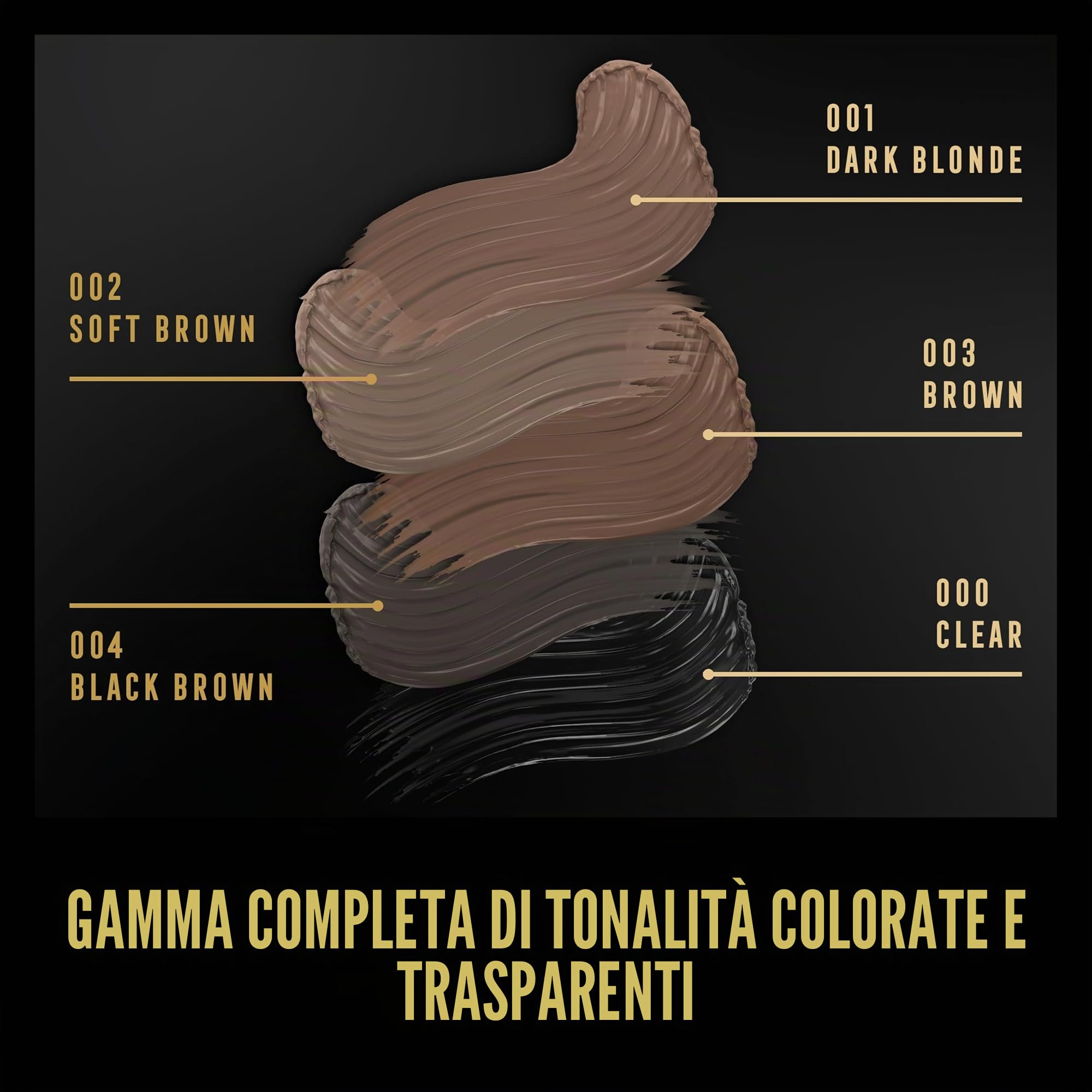 Max Factor 2000 Calorie Gel per sopracciglia, a lunga tenuta, sopracciglia più folte e voluminose, waterproof, non sbava, modella e accentua, 5 tonalità, 002 Soft Brown, 4,5 ml