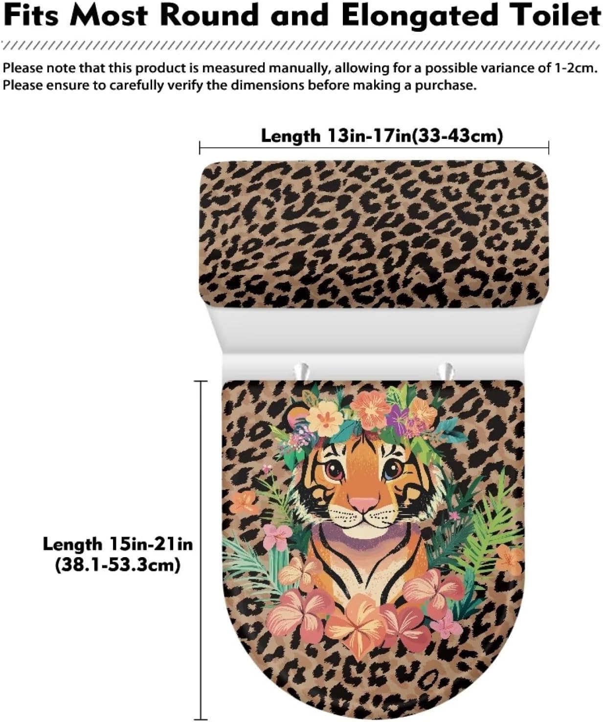 Tiger Toilet Lid Tank Lid Dust Cover Leopard Toilet Covers with Elastic Edge Fits Most Toilet Tanks & Lids Easy to Install and Clean Toilet Lid Cover