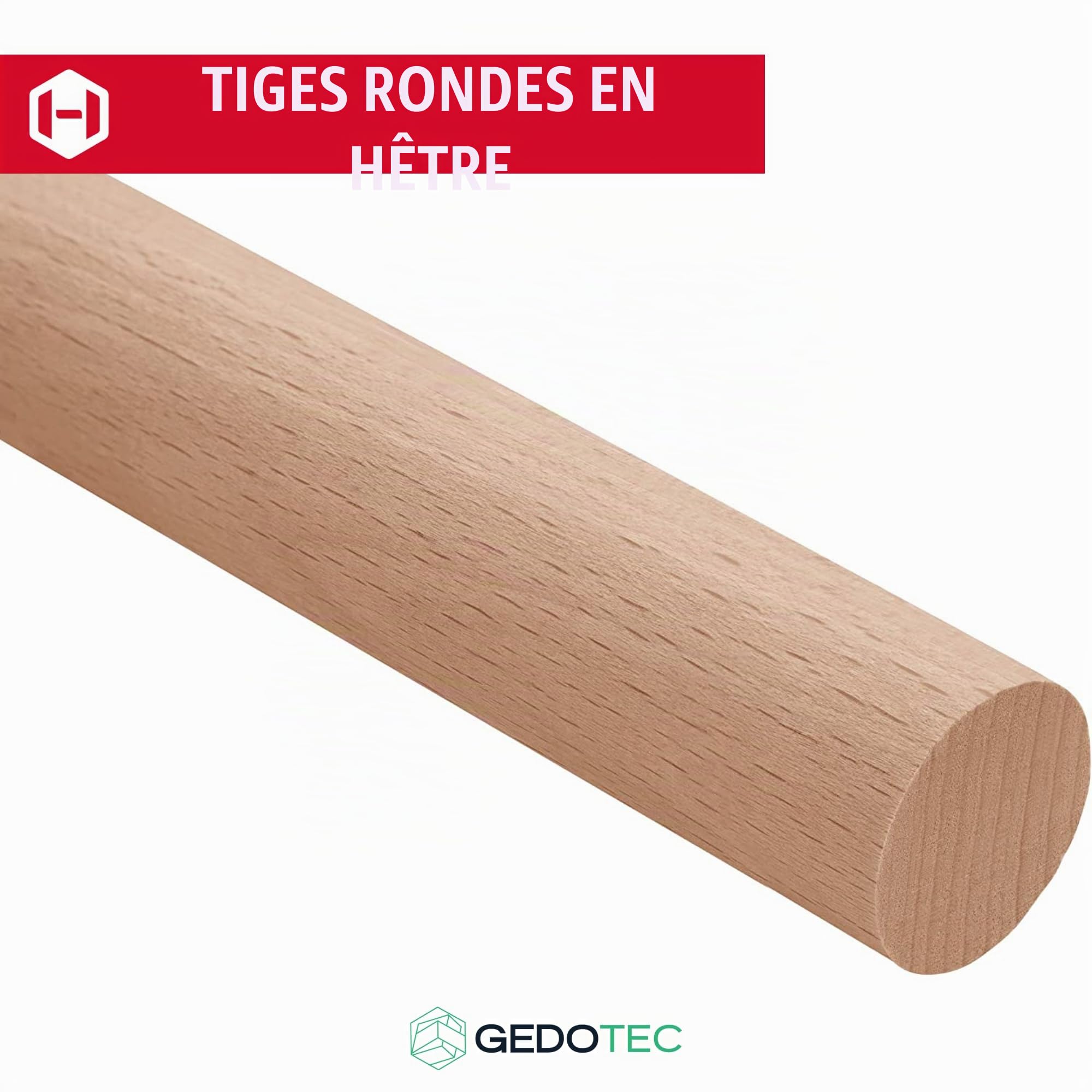 Gedotec Tige ronde en hetre lisse | tiges en bois | batons de bricolage 25 x 2000 mm | lot de 5 | tiges en hetre a bricoler | tige en bois massif | batonnets