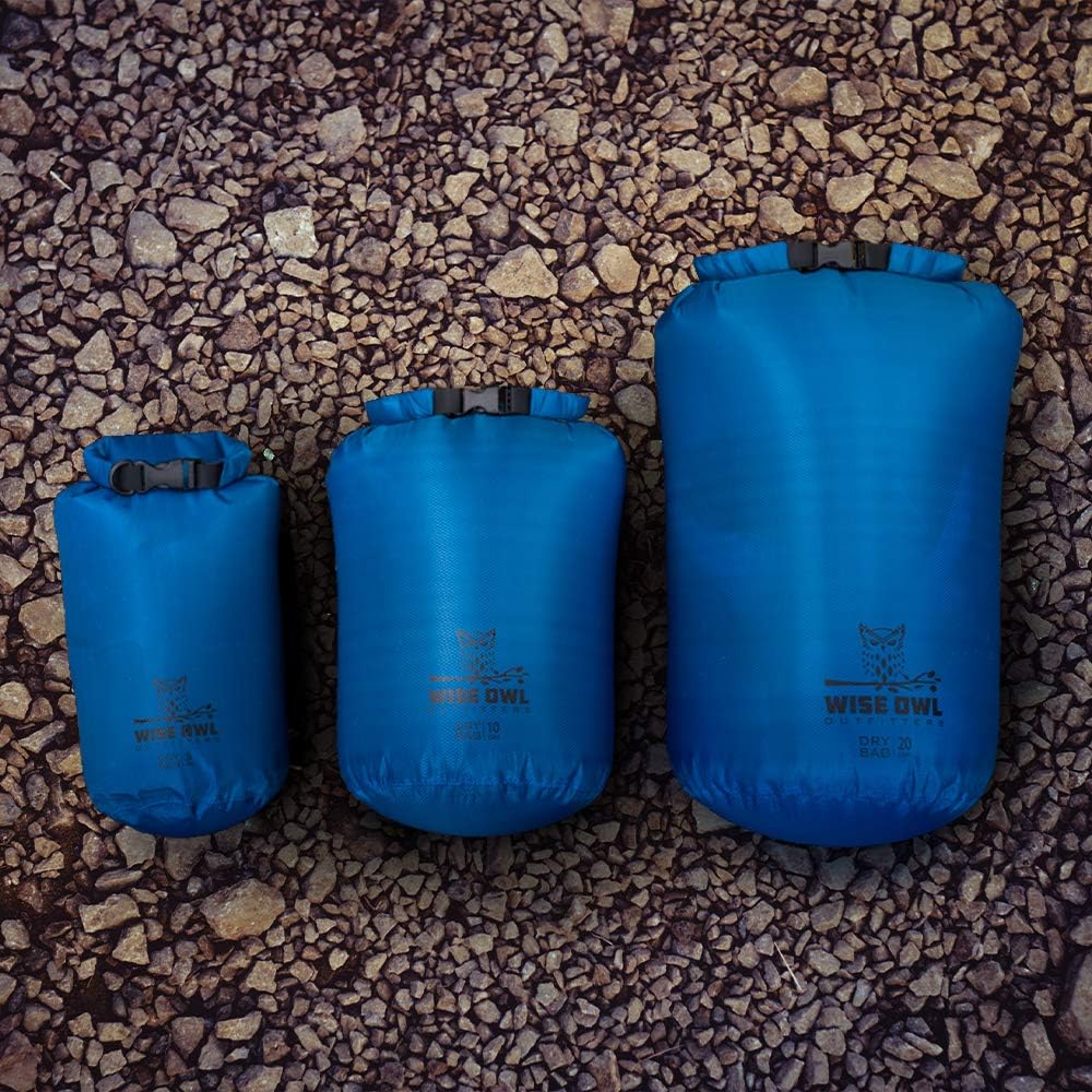 Wise Owl Outfitters Dry Bag - Fully Submersible 1pk or 3pk Ultra Lightweight Airtight Waterproof Bags - 5L, 10L and 20L Sizes - Diamond Ripstop Roll-Top Drybags : Sports & Outdoors