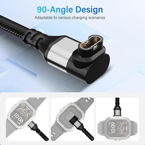 Miniatura 4 de Cable cargador de reloj Garmin en ángulo recto de 10 pies, USB A de 90 grados a Garmin Cable adaptador de carga rápida trenzado para Garmin Fenix,