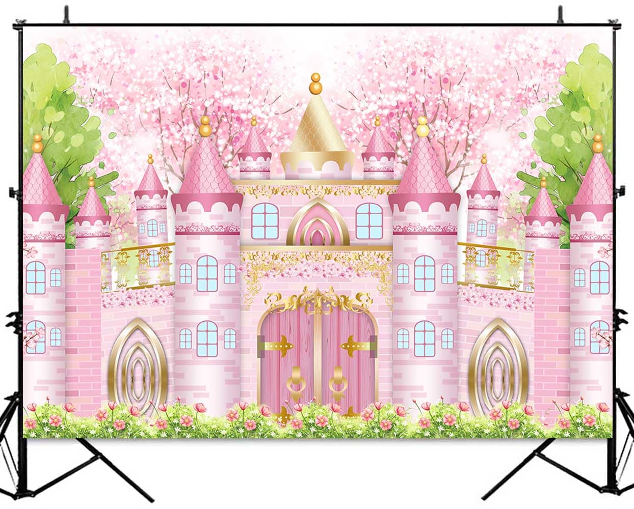 Rosa Prinzessinnen-Schloss Fotohintergrund – 213x152 Cm, Vinyl, Für Geburtstagsparty & Fotoshooting