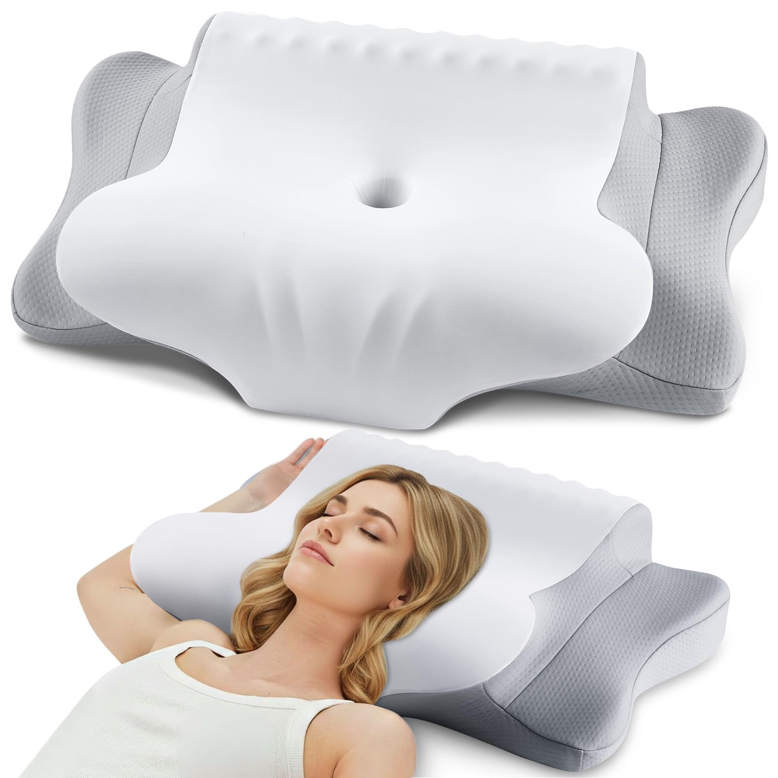 Cervical Pillow for Neck Pain Relief - Cooling Ergonomic Dual-Sided Orthopedic Neck Pillow with Ice Silk Pillowcase Breathable