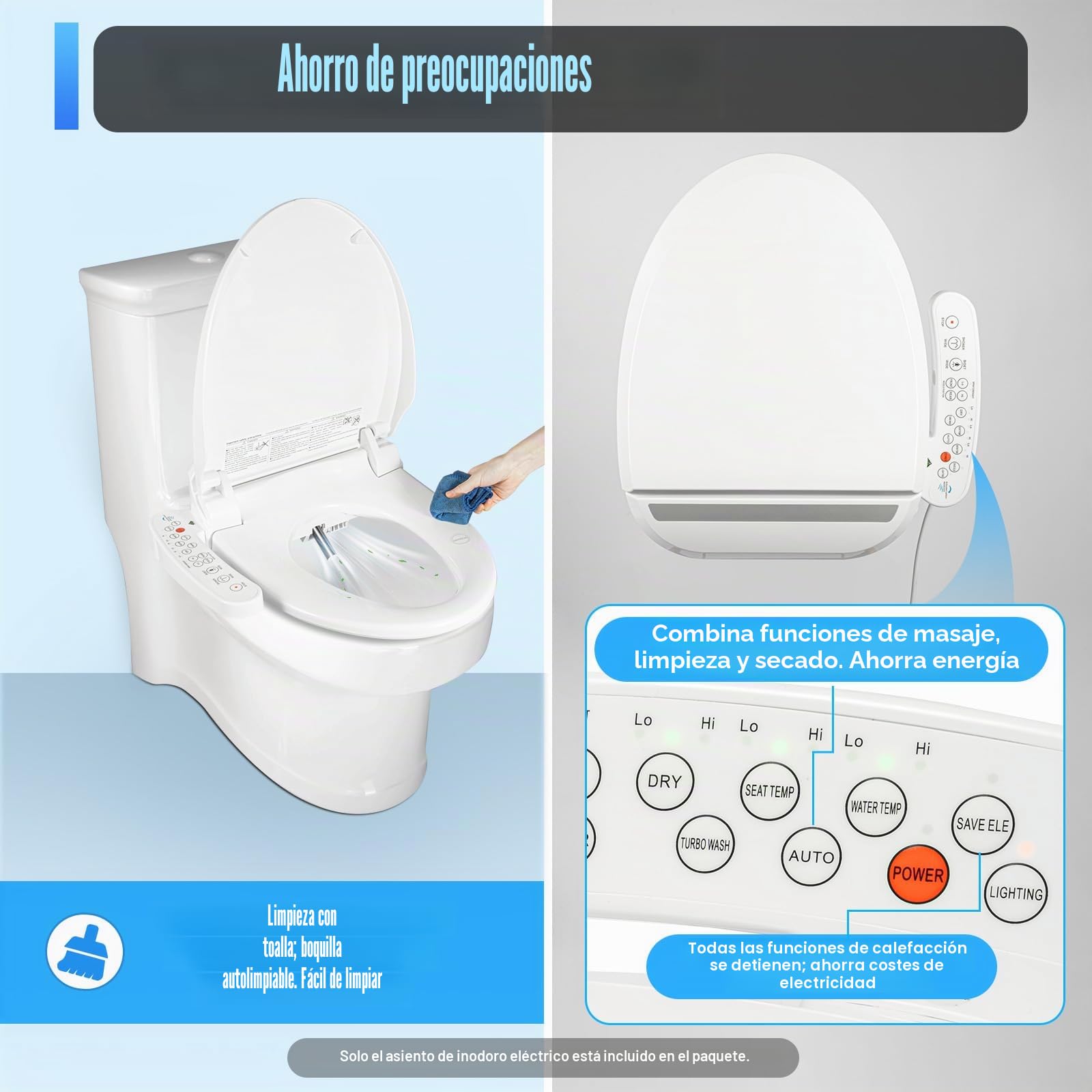 SHZICMY Bidé Eléctrico, Asiento de Inodoro Inteligente con Calefacción, Limpieza Automática, Desodorización Automática, Temperatura Ajustable, Limpieza Higiénica, Ahorro de Papel, Blanco