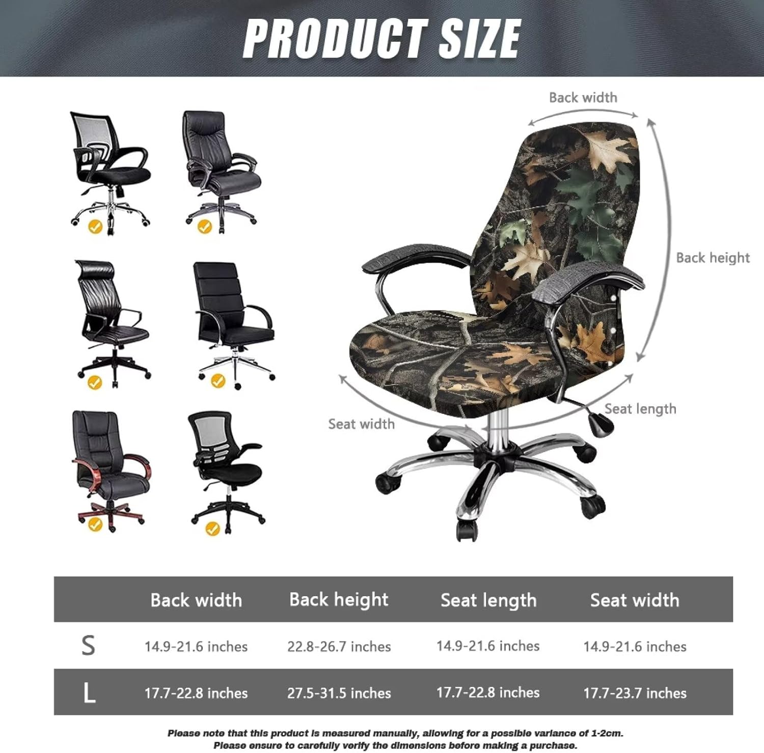 Wanyint Camo Hunting Forest Fallen Leaf Office Chair Cover Executive Computer Chair Slipcover Stain Resistant High Back Chair Protector Home Decor Universal Fits, L