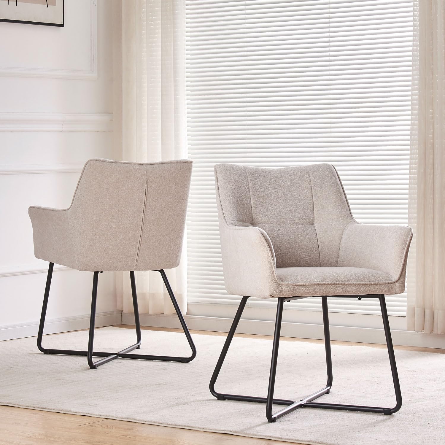 B&D home eetkamerstoelen BREIGHT set van 2, loungestoel kuipstoel gestoffeerde stoel fauteuil voor keuken, woonkamer, eetkamer, kantoor, industrieel modern ontwerp, Weefstof crème, 11112-CREM-2
