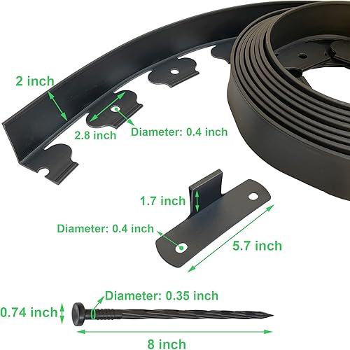 Miniatura 2 de Borde para bordes de paisajismo, bordes resistentes para jardinería de 16.4 pies, bordes de pavimentación con picos de anclaje (negro, 16.4 pies)