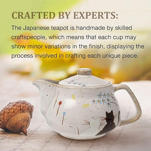 Miniatura 4 de Kutani Yaki Cat Kyusu - Tetera japonesa de cerámica con infusor extraíble, hervidor de té seguro para estufa, juego de té de hojas sueltas y