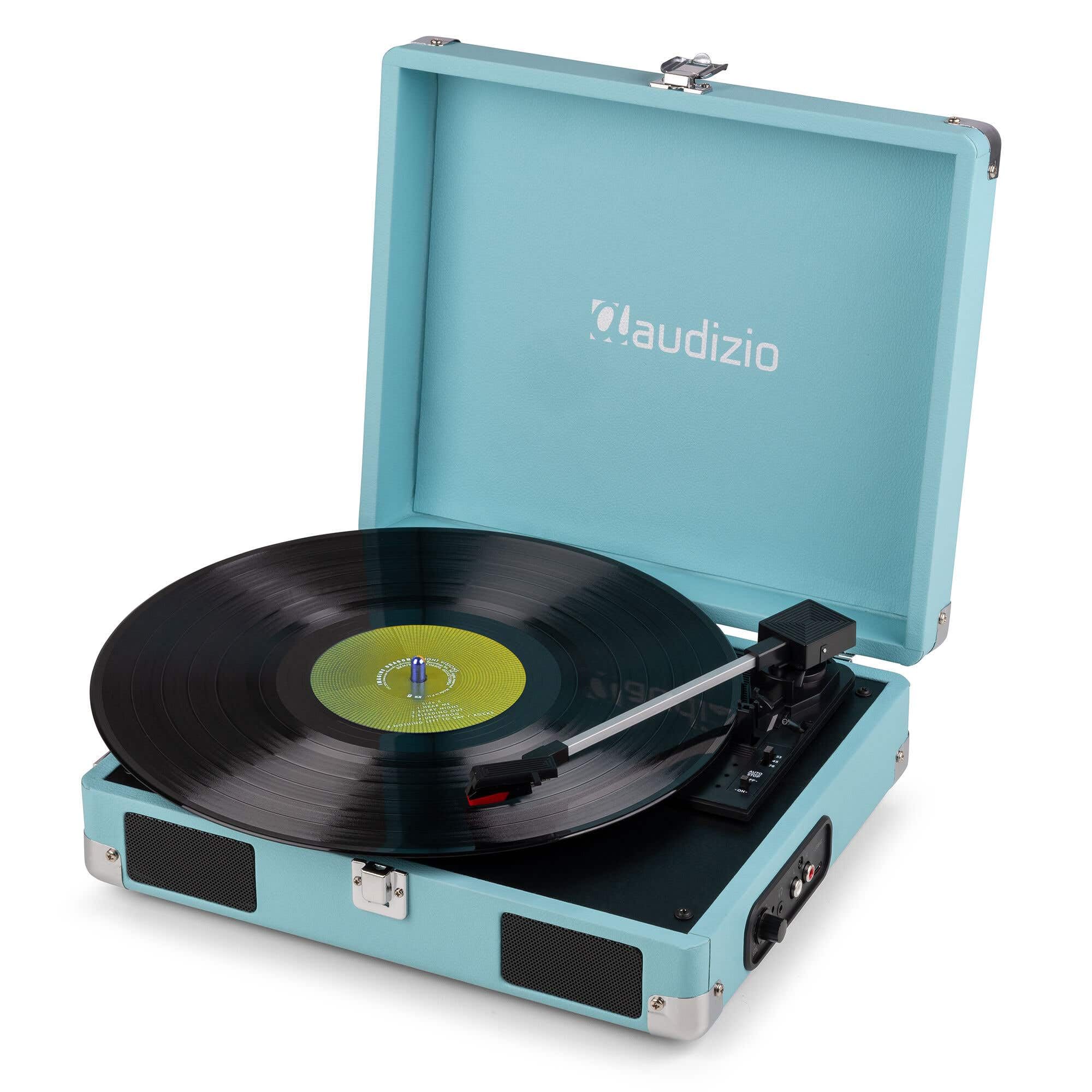 Audizio RP111BL Tocadiscos Retro en Maleta Azul con Altavoces Integrados, 3 velocidades 33/45/78 RPM, Cartucho cerámico, Salida RCA, Entrada Auriculares, portátil y Elegante