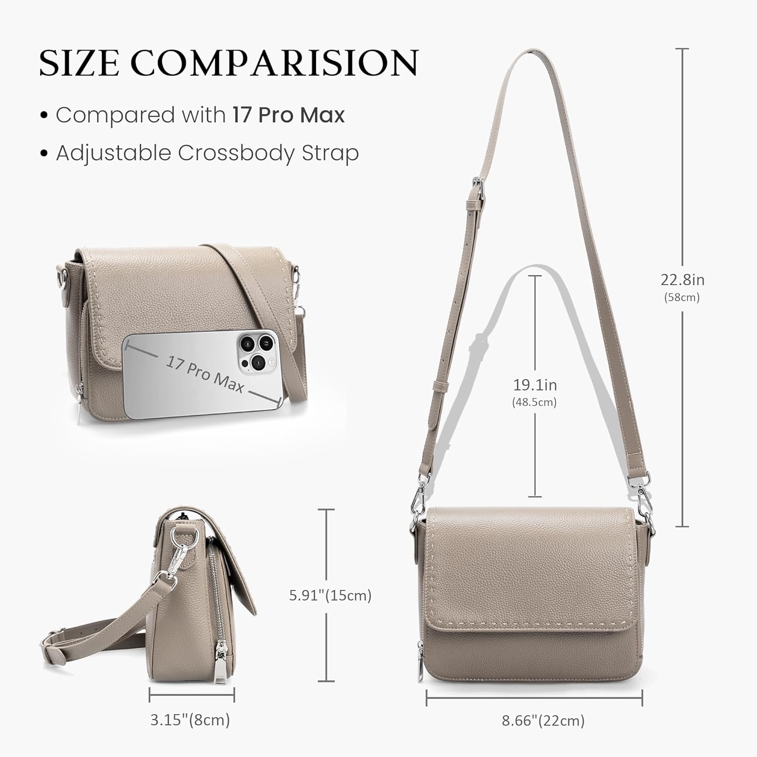 befen Genuine Leather Crossbody Bags for Women Medium Purse with Built in RFID Wallet Womens Soft Cross Body Purse - Image 7